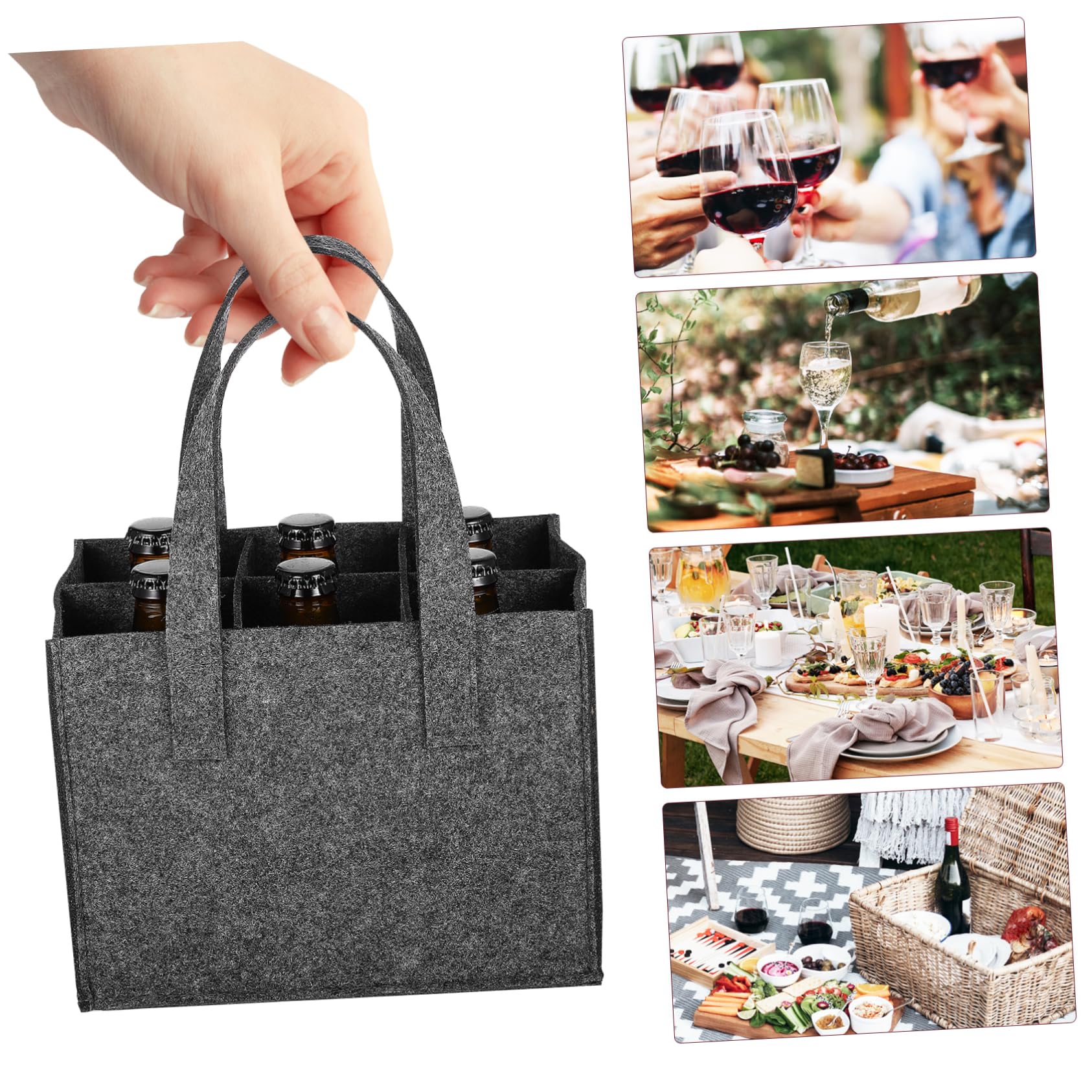 Weintasche für 6 Flaschen aus Filz 4 Stück mit Tragegriff | 24 X 16x16cm, Geeignet für Picknick und Einkauf, Mehrfach Verwendbar, Komfortabel zu Tragen