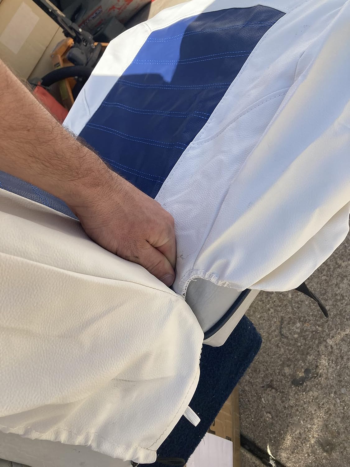 Boat Seat Cover Skin Replacements: All White Vinyl Upholstery for Marine Back-to-Back Lounge Bench Seats