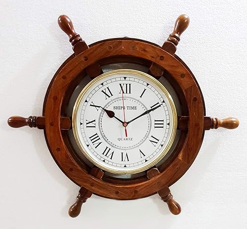 Miniatura 1 de Reloj de pared náutico antiguo marino de 18 pulgadas de madera para decoración del hogar