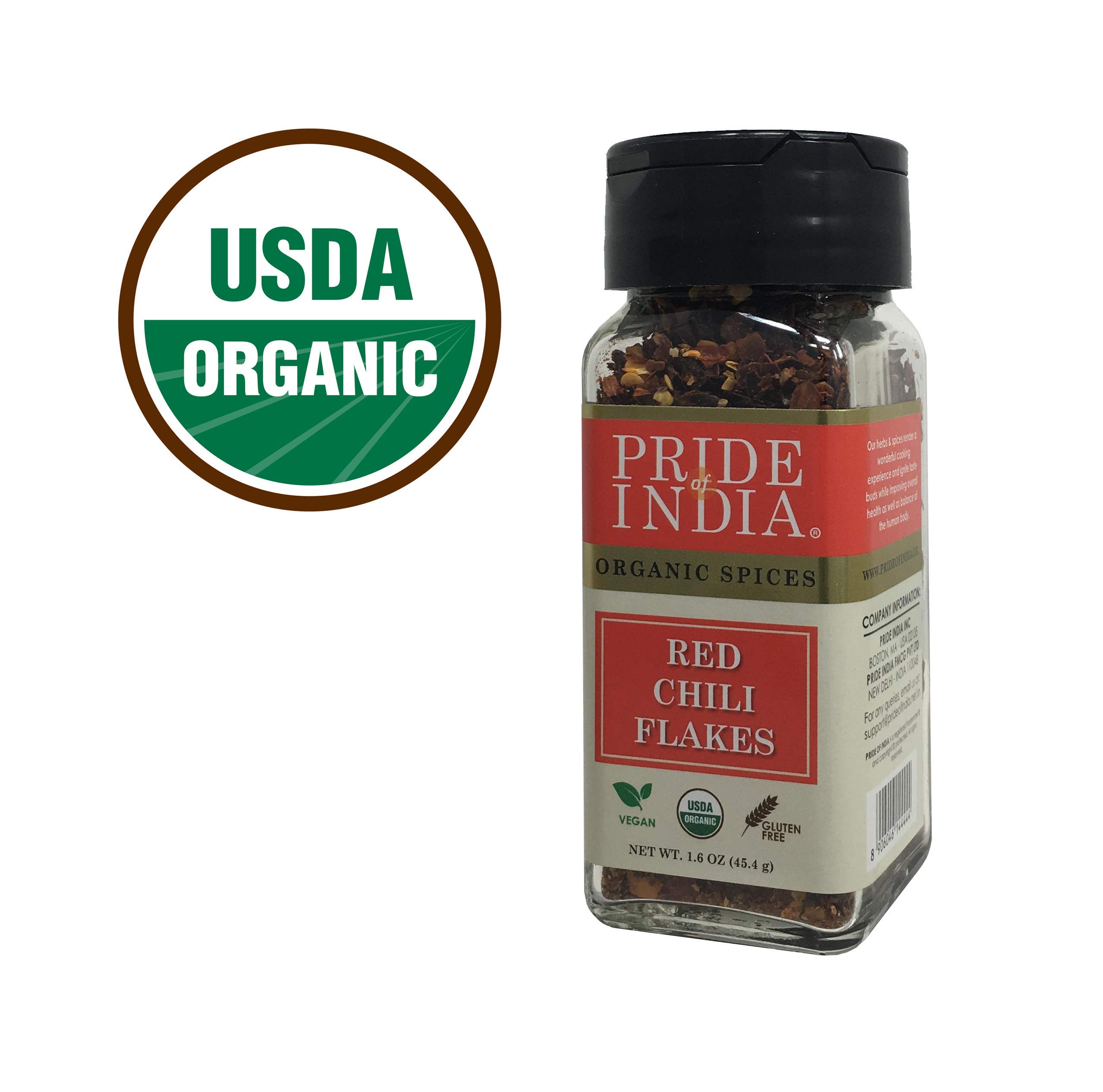 Pride Of IndiaRed Chili Flakes – Gourmet Spice/ Culinary Must Have – Pleasant Heat/ Distinct Flavor & Aroma – Sprinkle onto Pizza/Pasta/Flatbread – Easy to Use – 1.6 oz. Small Dual Sifter Jar