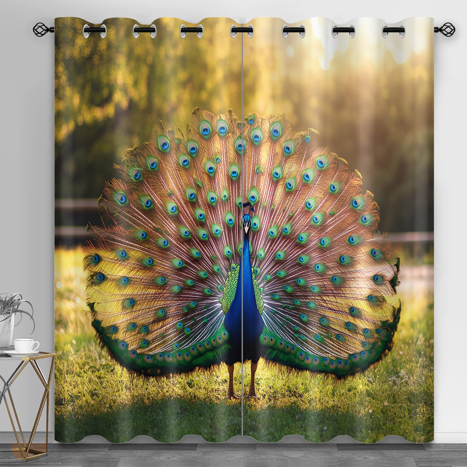 Rideaux occultants thermiques paon 168x229 cm pour salon