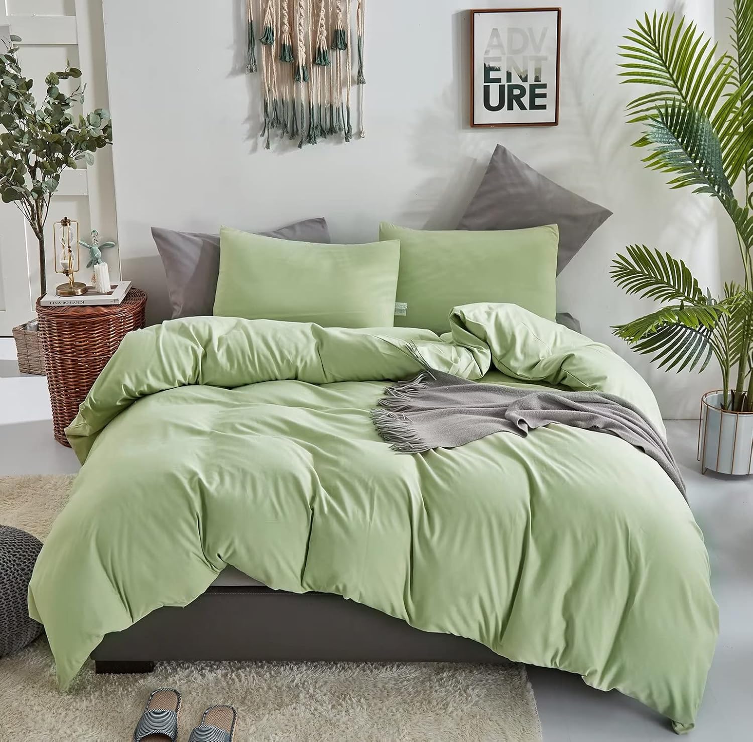 Houseri Sage Green Comforter Set King Light Green Bedding