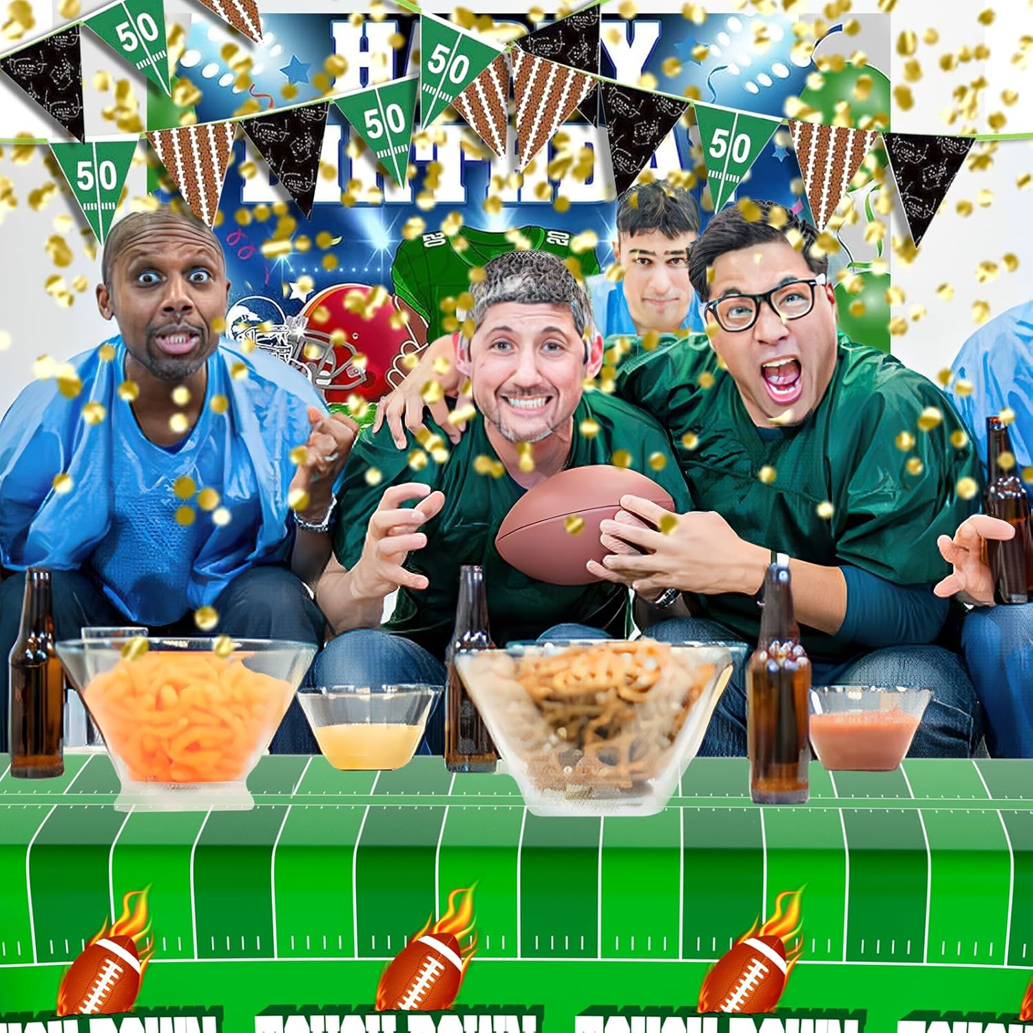 Football Tablecloth Football Party Decorations Football Table Cloth Disposable Plastic 2 Pack 54" X 108" Touchdown Table Cover for Football Birthday Supplies Superbowl Game Tailgates Party Decorations