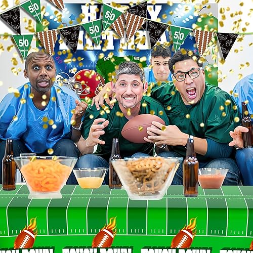 Miniatura 7 de Mantel de fútbol americano, decoraciones de fiesta de fútbol, manteles desechables de plástico para mesa de touchdown para fútbol, suministros de
