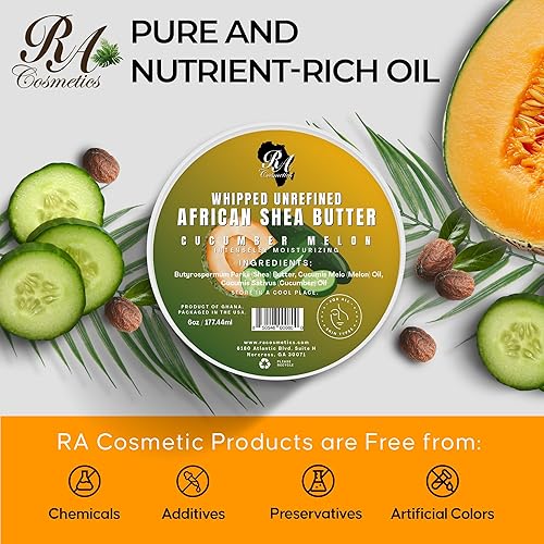 Miniatura 6 de RA COSMETICS Whipped Shea Butter Cucumber-Melon - 6oz 100% Pure & Natural African Shea Butter for Men & Women - Ultimate Handcrafted Moisturizer