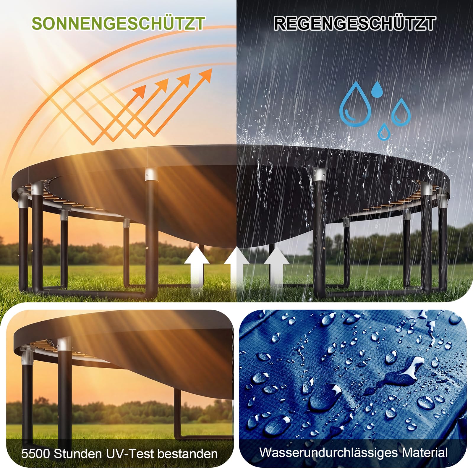 Devoko Outdoor Trampolin mit Basketballkorb & Sicherheitsnetz - 150 kg Maximalgewicht - Ø 228/305/366/427 cm - Robuster Garten-Trampolinspaß für Kinder und Erwachsene