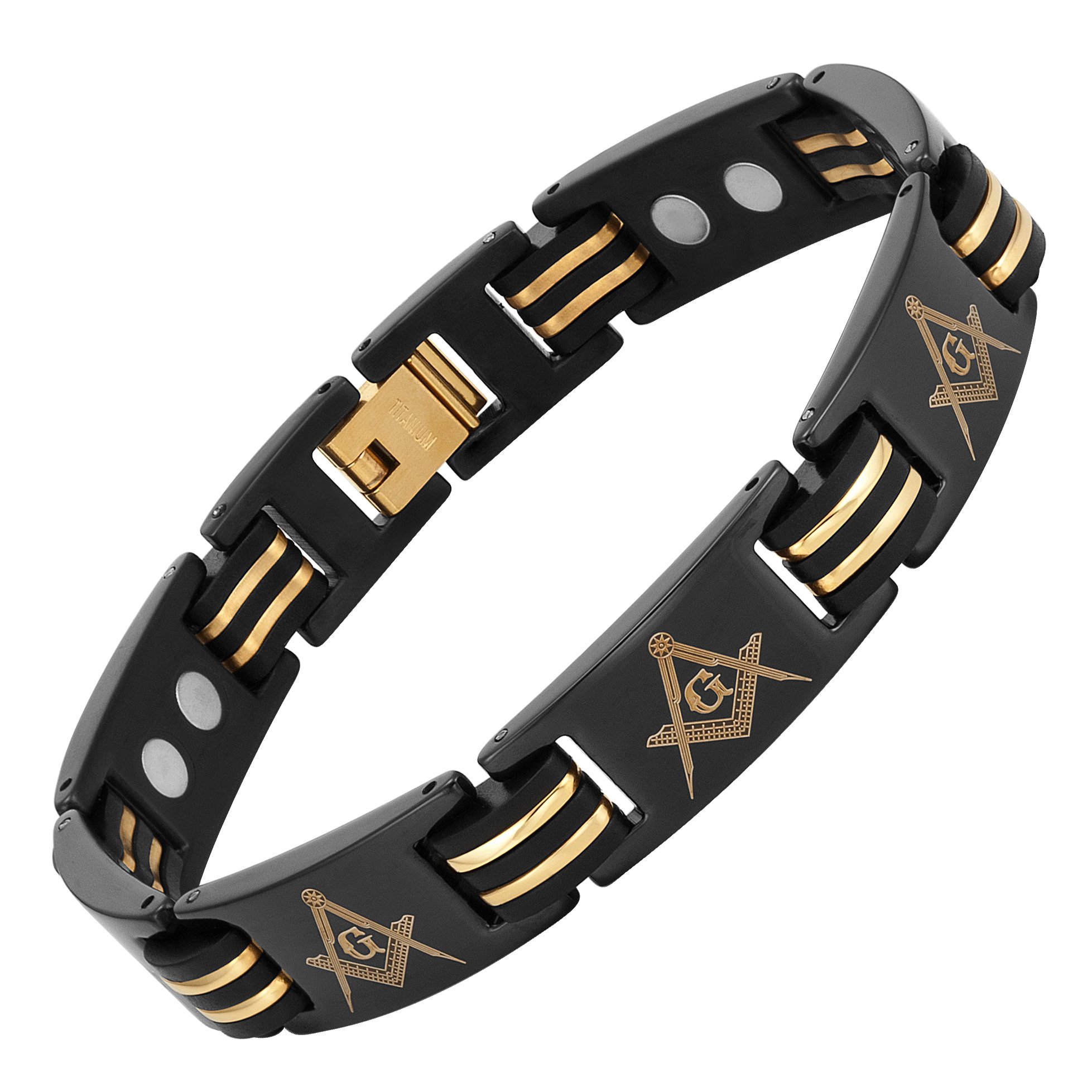 Mens Masonic Bracelet Freemasonry Gift Adjustable Size In Gift Box - Titanium