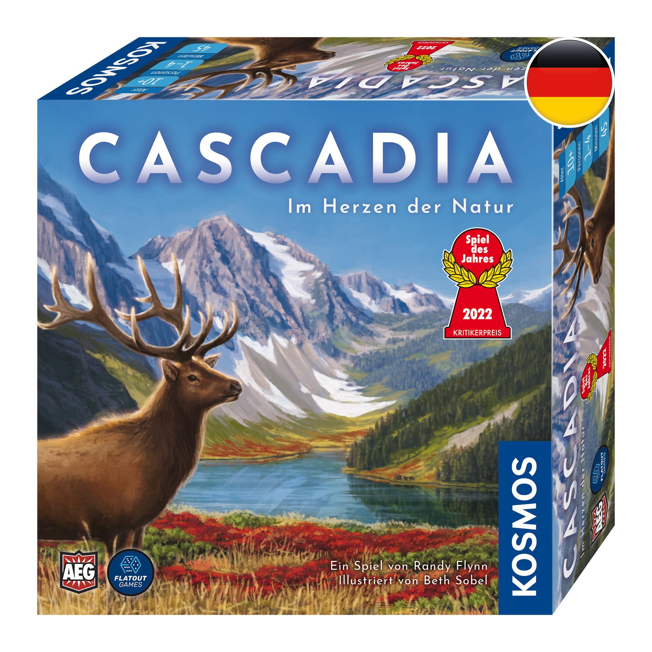 Kosmos 682590 Cascadia - En el corazón de la Naturaleza, Versión Alemana, Juego de Mesa con Elementos de Madera, Juego Familiar para 1-4 Personas a Partir de 10 años,