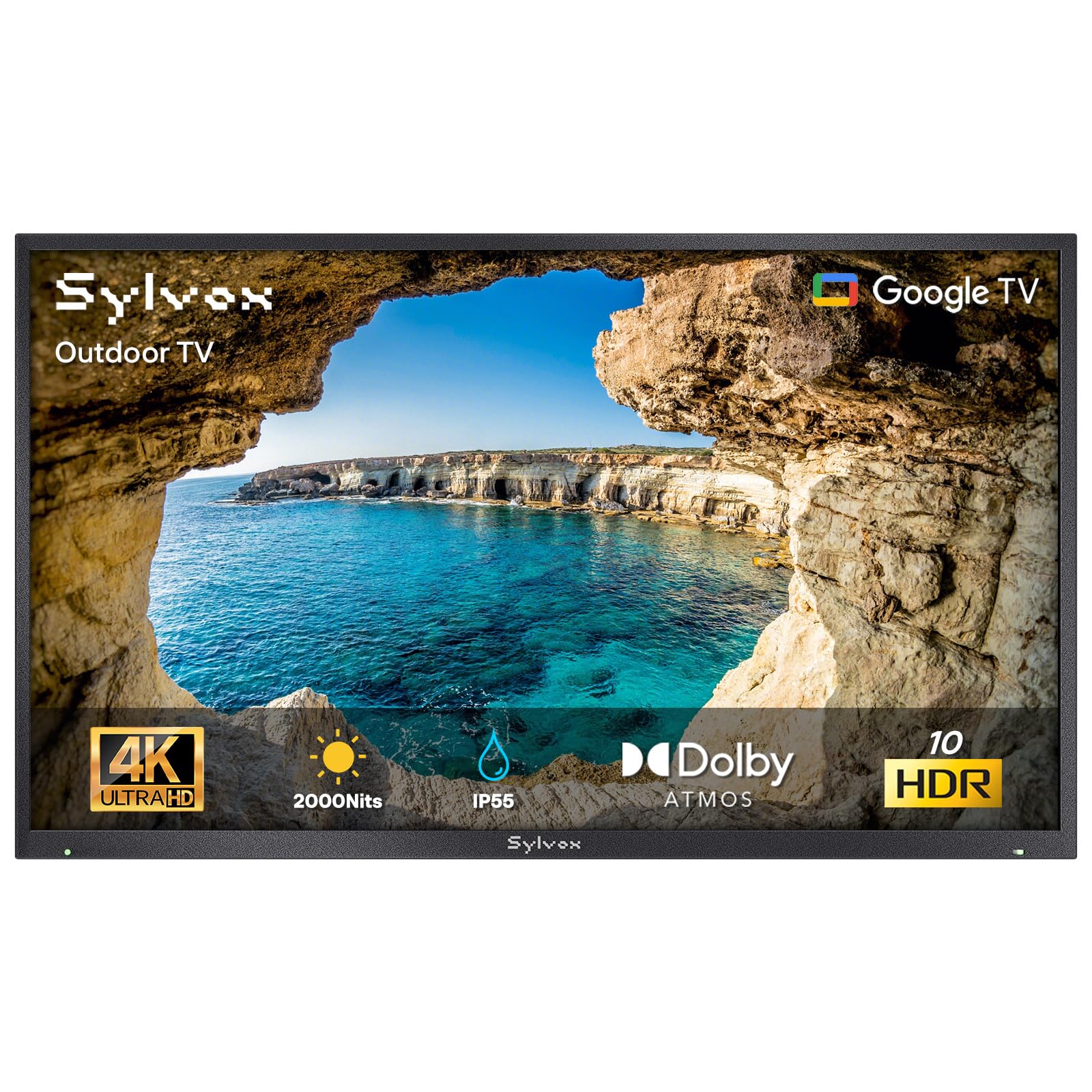 SYLVOX 65" Televisor de Exterior, 2000Nits Legible a la luz del Sol, 4K UHD Google TV, Dolby Atmos, DVB-T2/S2/C HEVC, IP55 Resistente Outdoor TV al Agua para Jardín, Terraza & Piscina (Pool Pro 2.0)