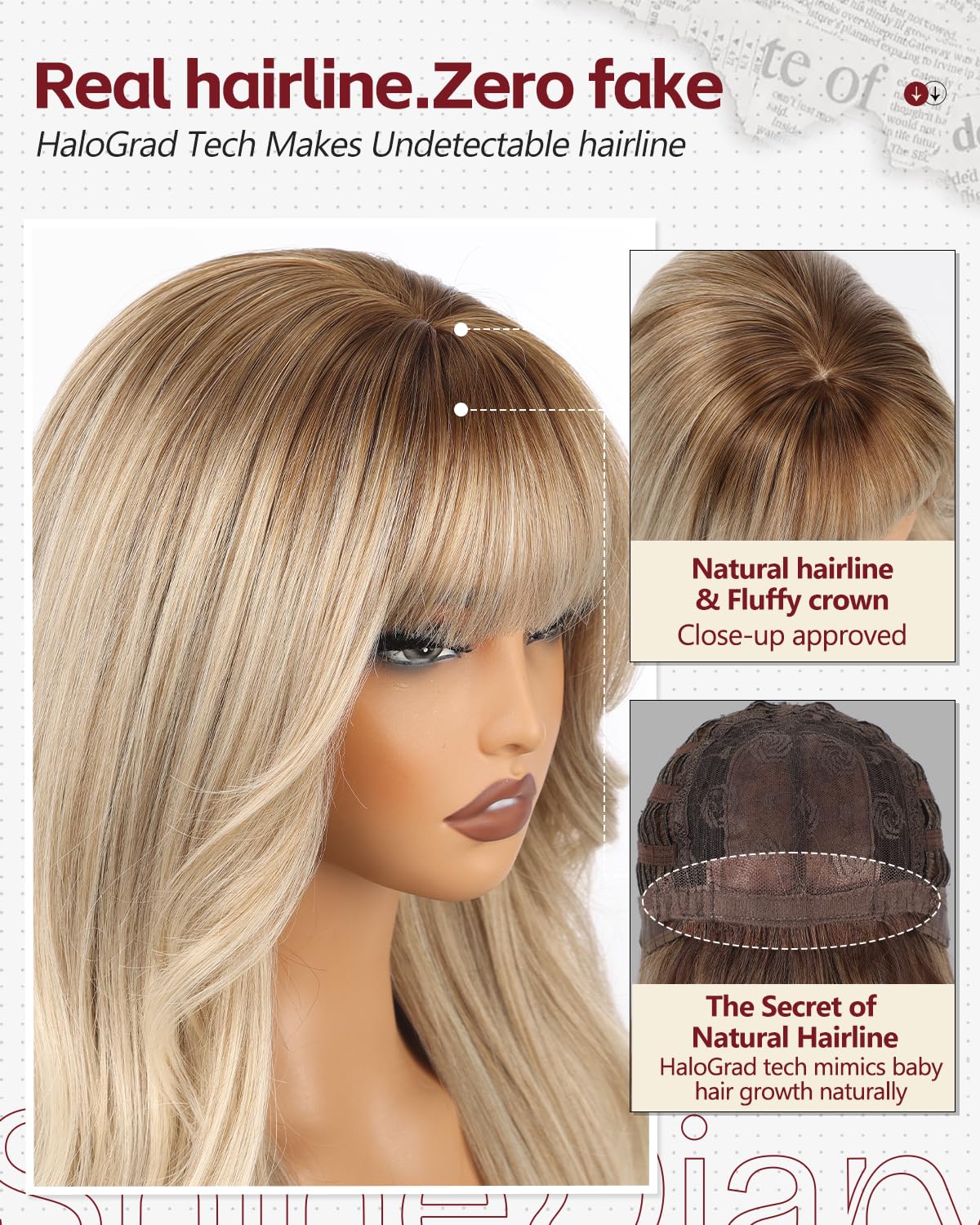 Wigs 22'' Layered Wig With Bangs PuffPro Voluminous High Crown Wigs for Women,Realistic Scalp and Hairline,Mob Wife Aesthetic/Clean Girl/Office Siren/Old Money(Ash Platinum Ombré) image 4