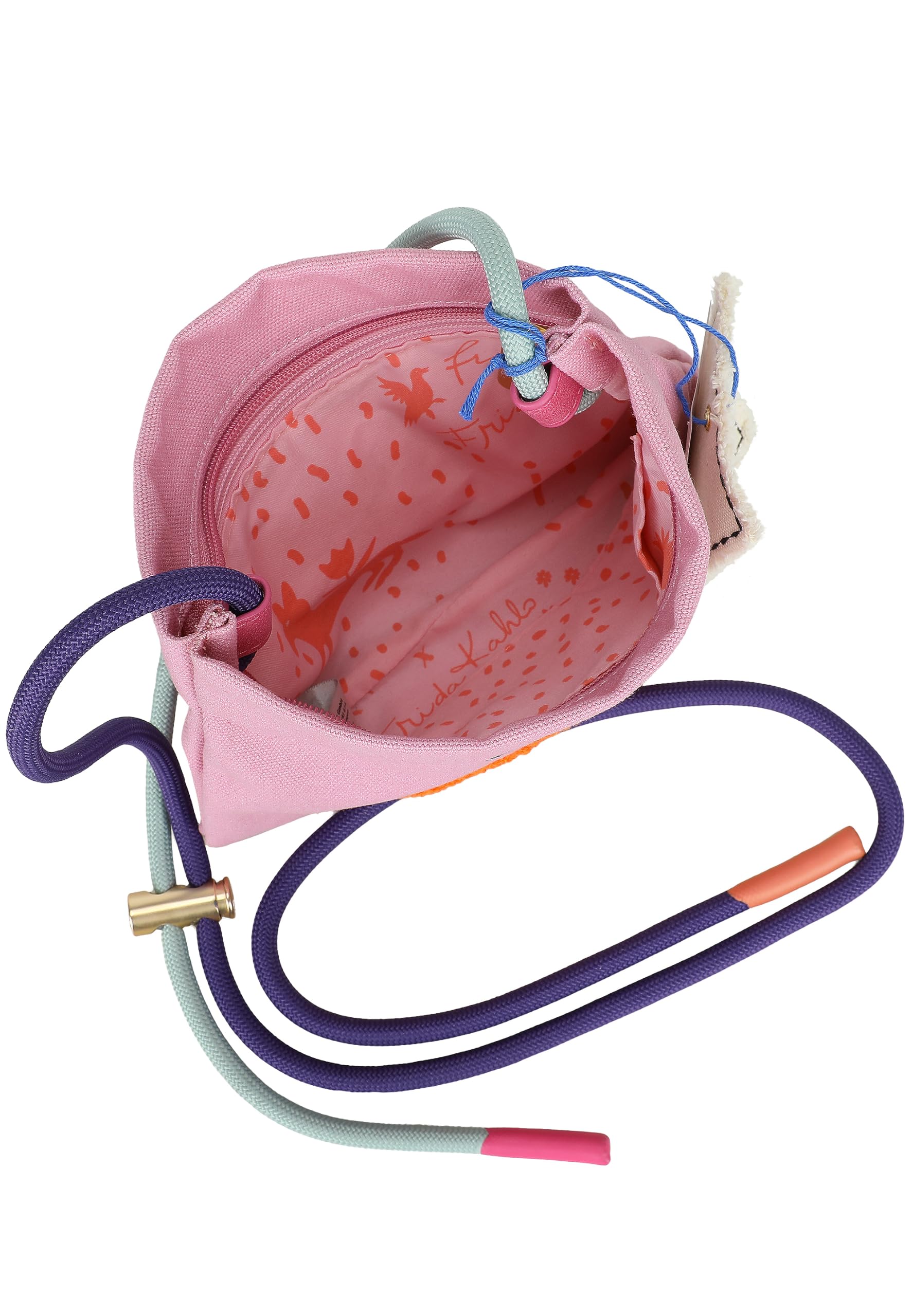 Fritzi x Frida Kahlo ME Limited Crossbody Tasche Damen Umhängetasche Canvas Reißverschluss Innenfach Steckfach Schultergurt Freizeit 17,5 x 24 x 1 cm – Lila, Türkis, Hellblau, Rosa, Olivgrün