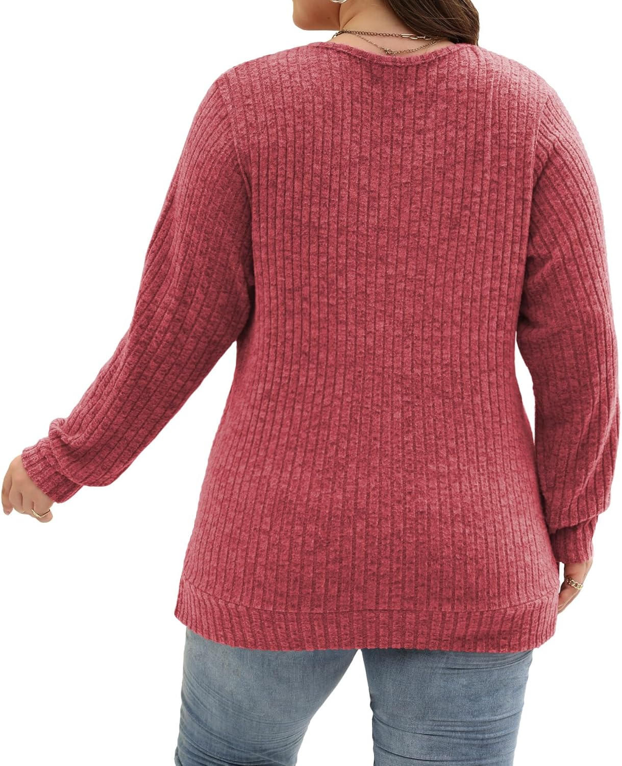 Gloria&Sarah Women's Casual Long Sleeve V Neck Lightweight Knitted Sweaters Loose Fit Plus Size Tunic Tops L-4XL - Image 5