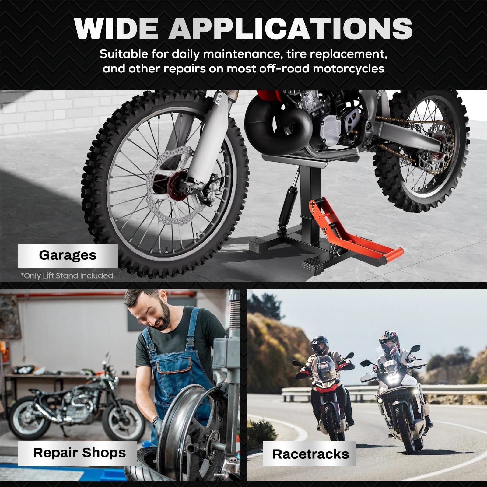 adapter podpórki Podnośnik Nożycowy Do Motocykli, Stalowy, Szeroki, Korba, Centralny Stojak, Udźwig 882 Funtów