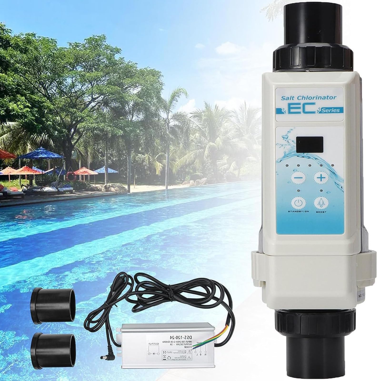 Célula de Sal EC20 Adecuada para Piscinas de 35000 galones, sis-Tema de clorador de Piscina de Agua Salada con Pantalla de salinidad, sis-Tema de Piscina de Agua Salada,16g/h