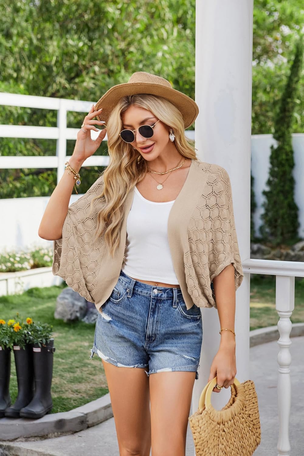 GRACE KARIN Womens Crochet Summer Cardigan Shrug 2025 Lightweight Open Front Hollow-out Batwing Cardigan Sweater Outwear - Image 2