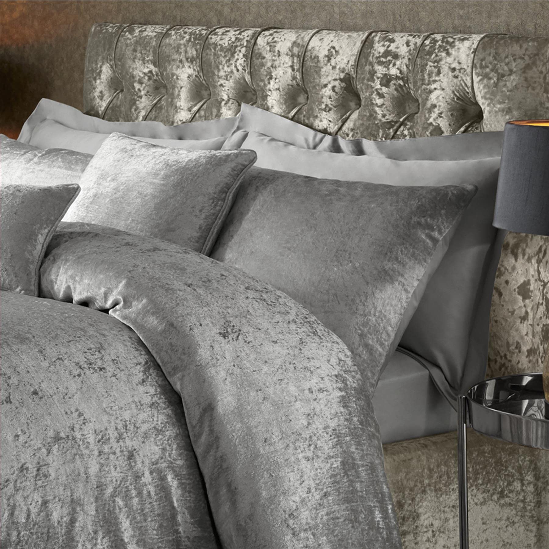 Ed Silver Luxury Crushed Velvet Duvet Quilt Cover Bedding Linen Set With Housewife Pillowcases Ultra Soft Duvet Cover Set [King, ]