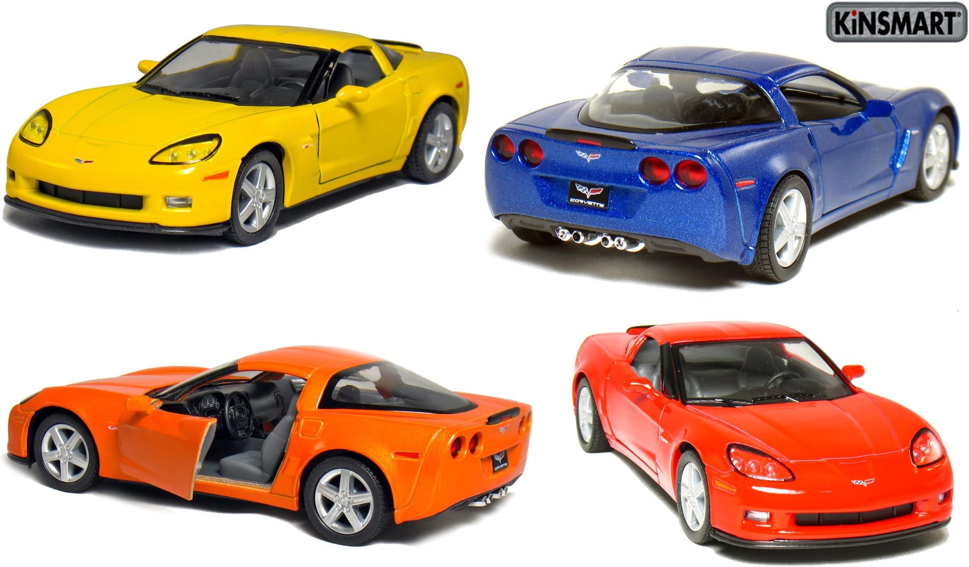 Set of 4: 5" 2007 Chevy Corvette Z06 1:36 Scale (Blue/Orange/Red/Yellow)