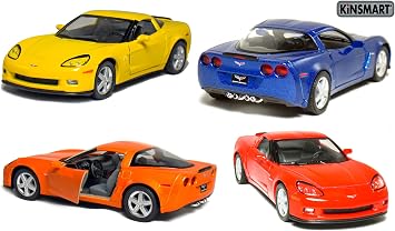 KiNSMART 2007 Corvette Z06 5inch 1:36 Scale 5 Inch Die Cast Metal Model American Muscle Toy Car. Pullback Action Set of 4