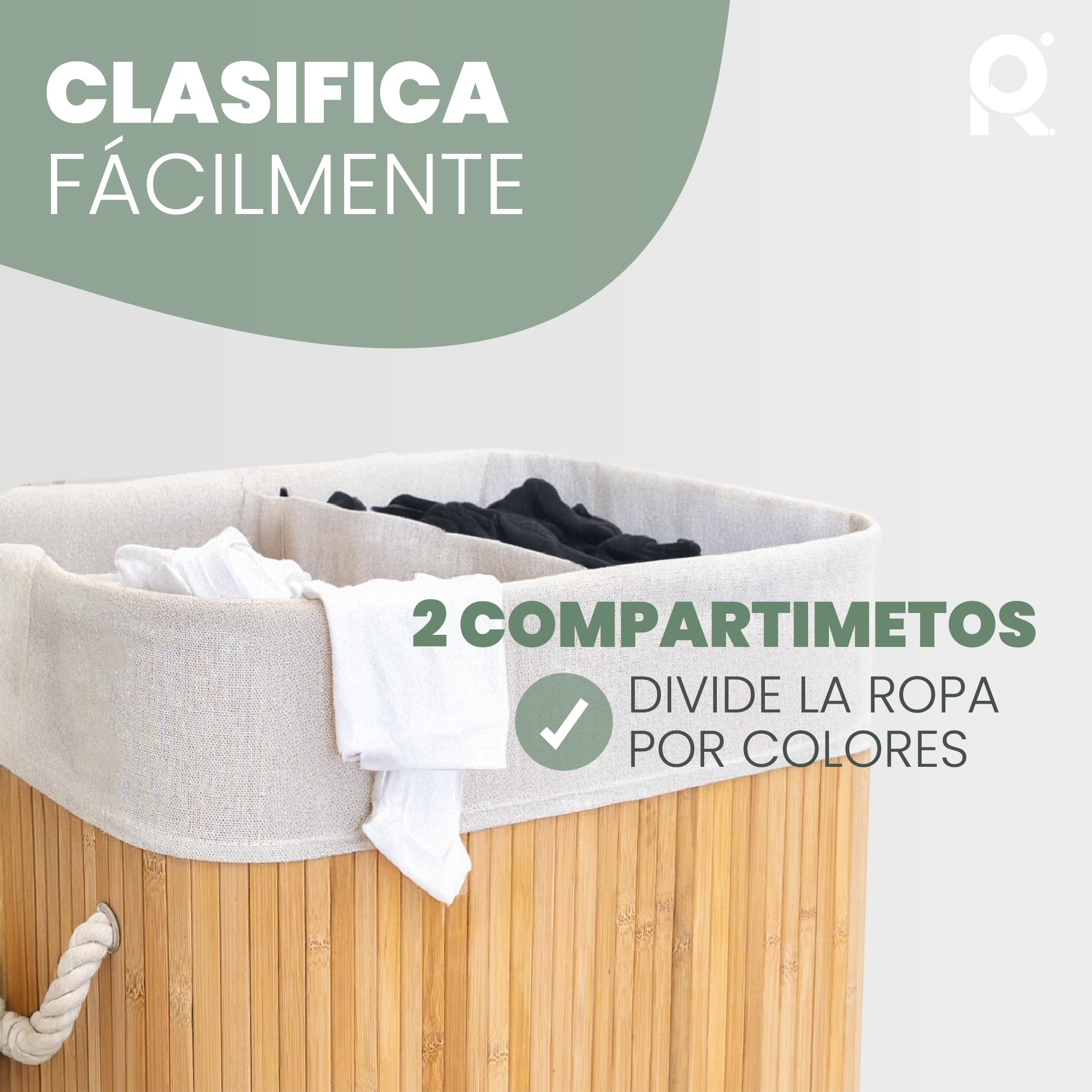 Cesto de Lavanderia 2 Compartimentos 72 L Bambu Natural con Tapa
