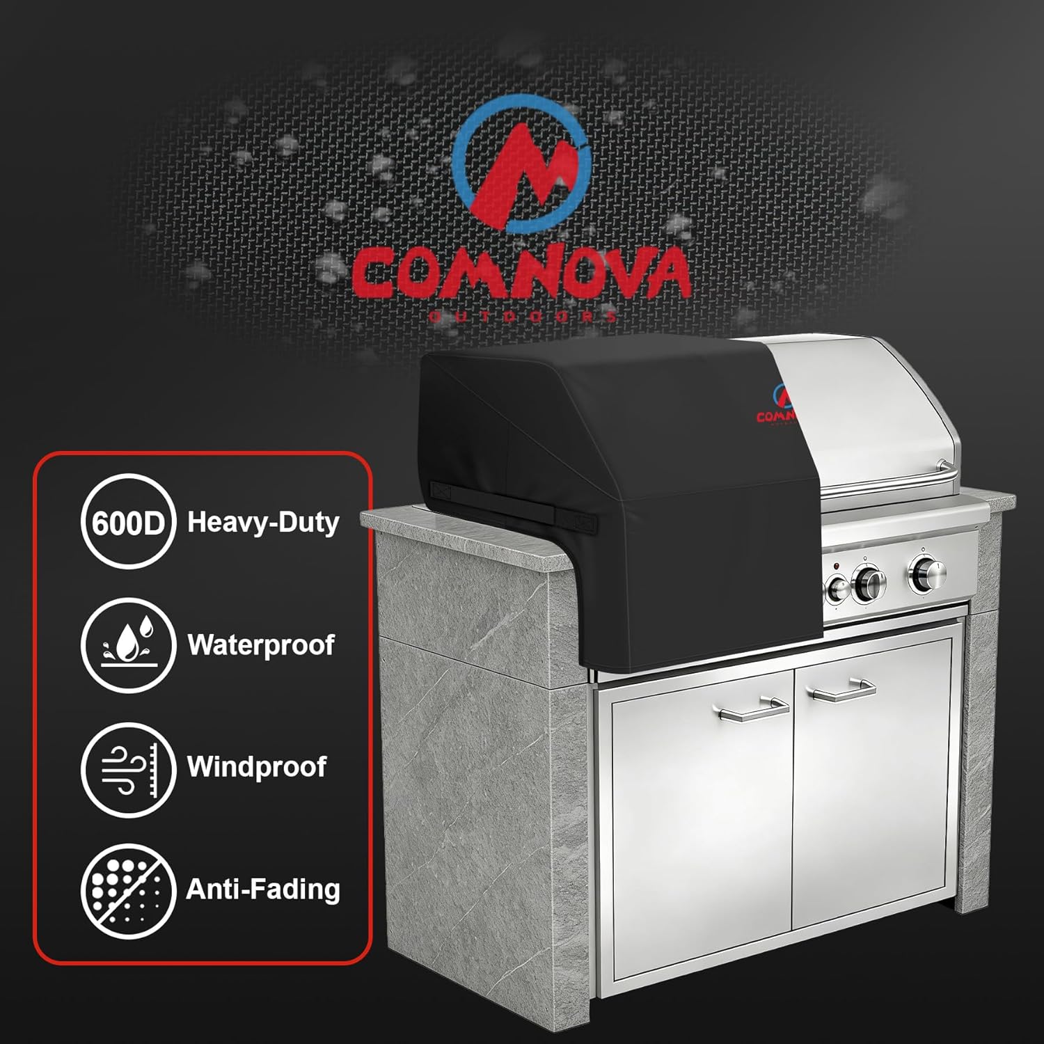 Comnova Built-in Grill Cover 37 Inch - 600D Island BBQ Grill Top Covers Heavy Duty & Waterproof, Premium Built in Barbecue Cover for Char-Broil, Napoleon, Weber, Bull and More - 37 x 27 x 24 Inch