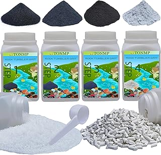 Total 10 LBS Super Rock Tumbler Grit Kit -Inculd 7 LBS Rock Tumbler Grit Set+1 LBS Plastic Pellets +2 LBS Ceramic Tumbling Filler Media, Works with Any Rock Tumbler, Rock Polisher, Stone Polisher