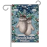Dyrenson Warm Winter Wishes Gloves Decorative Garden Flag, Mitten Red Berries Farmhouse Yard Outside Decorations, Christmas Outdoor Small Decor 12x18