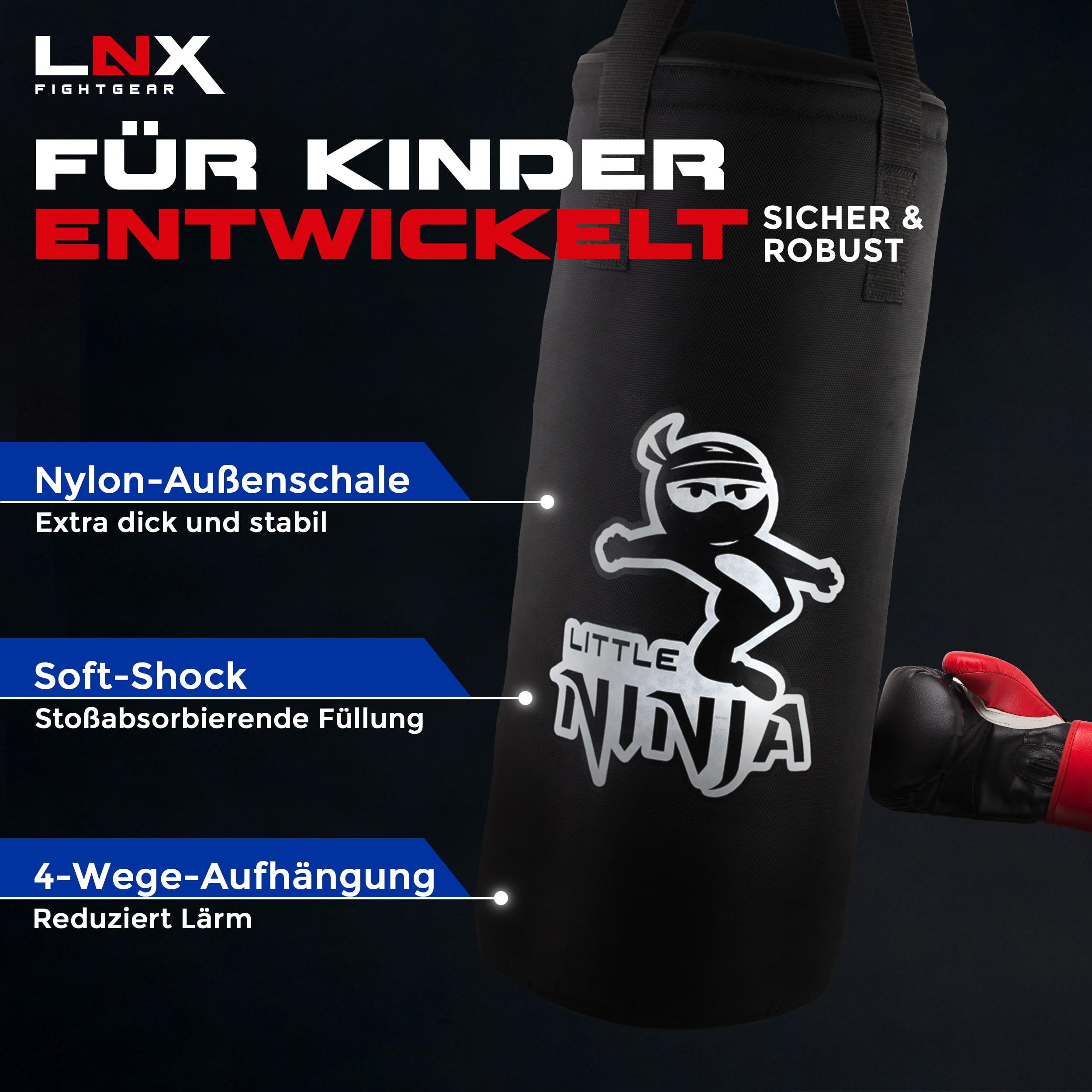 LNX Boxsack Set Kinder Little Ninja - 60cm gefüllt inkl. Boxhandschuhe Kids