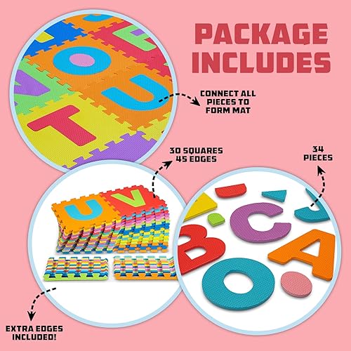 Vista 43 de ToyVelt - Tapete infantil de espuma, alfombra de juego entrelazado con colores, alfabeto, ABC; rompecabezas grande de azulejos educativos de espuma