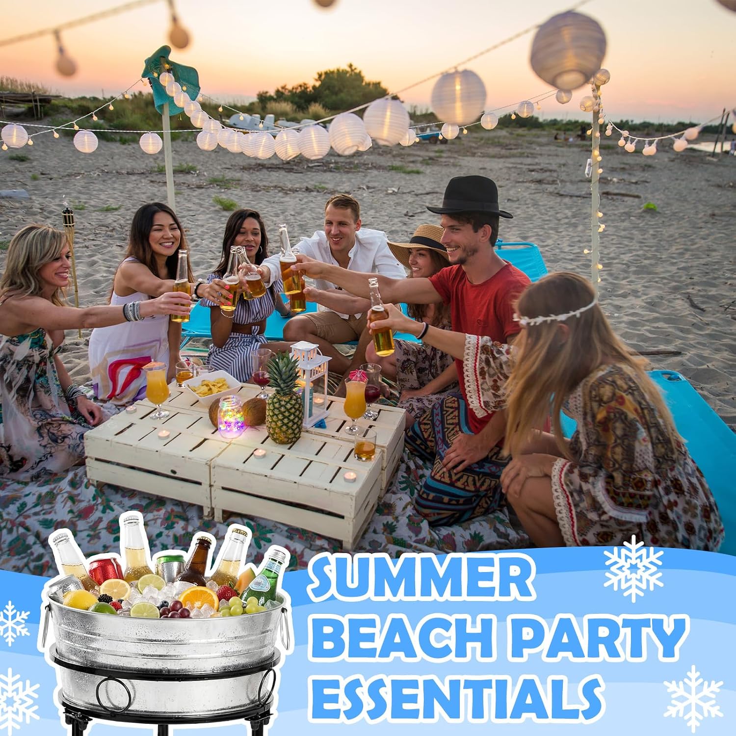 Fumete Galvanized Beverage Tub with Stand Champagne Ice Bucket Stand, 1 Set