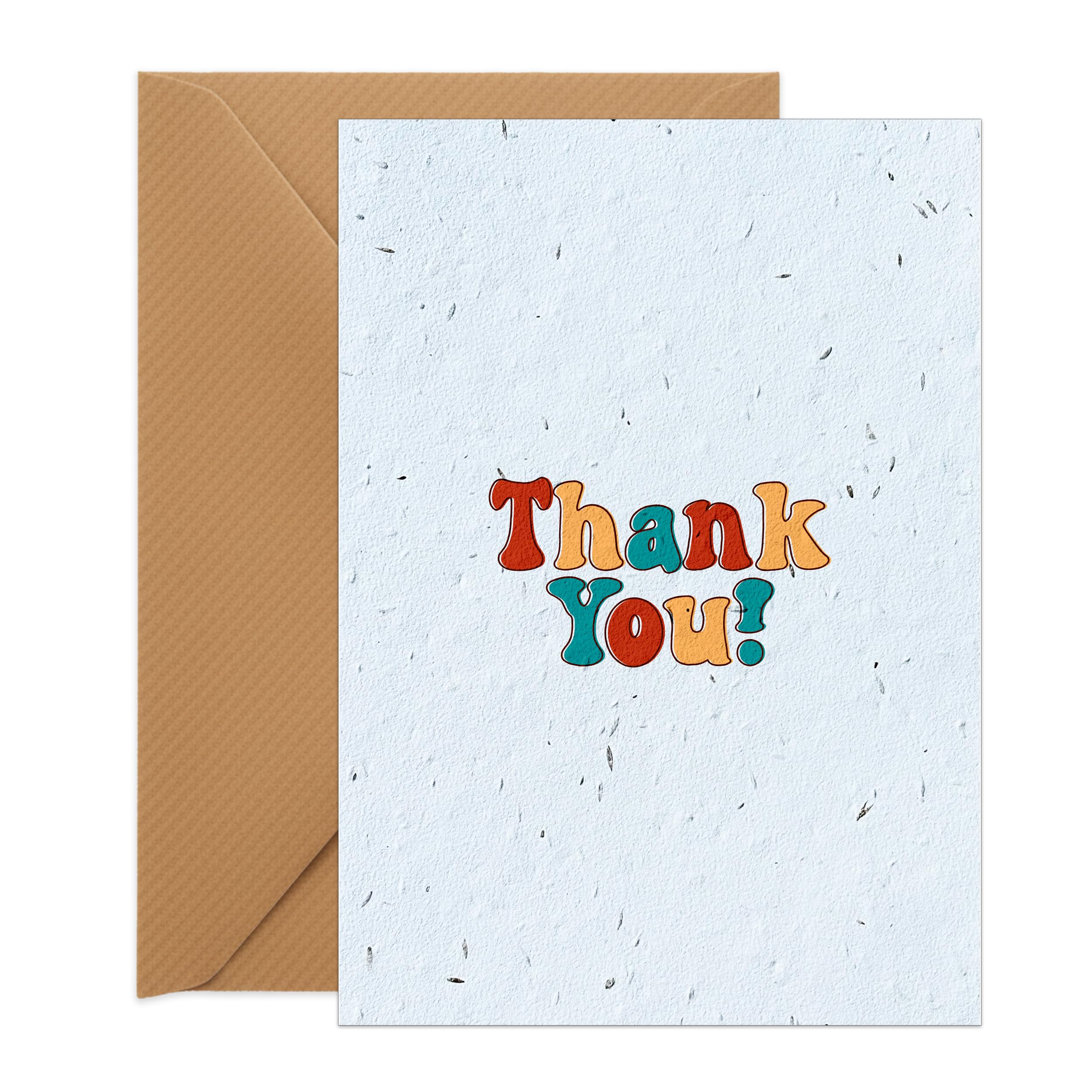 UK Seed Paper Thank you Card Retro Thanks Standard Size (105 x 148mm Folded), Eco Friendly Thank You Card and Seed Envelope For Grateful Thanks