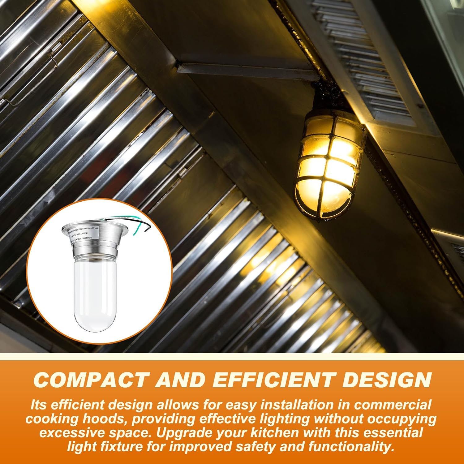 1 Pcs Restaurant Canopy Hood Light Fixture with Thermal and Shock Resistant Clear Coated Tempered Glass Globe