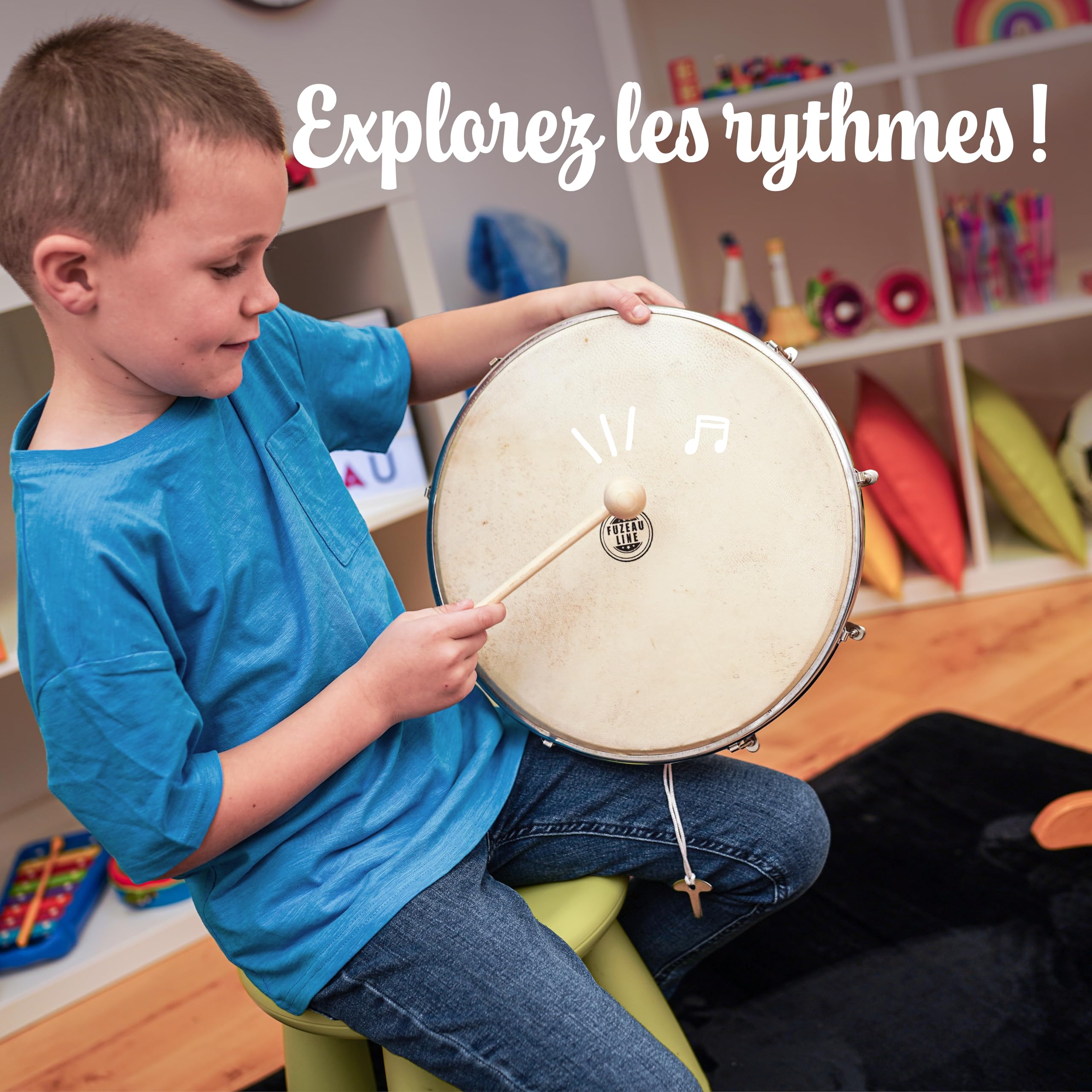 Fuzeau – Tambourin Peau Naturelle Ø30 Cm – Léger, Solide Et Facile À Jouer – Cerclage Bois – Instrument Musique Percussion Rythmique Authentique – Enfant Dès 7 Ans – Réf. 578