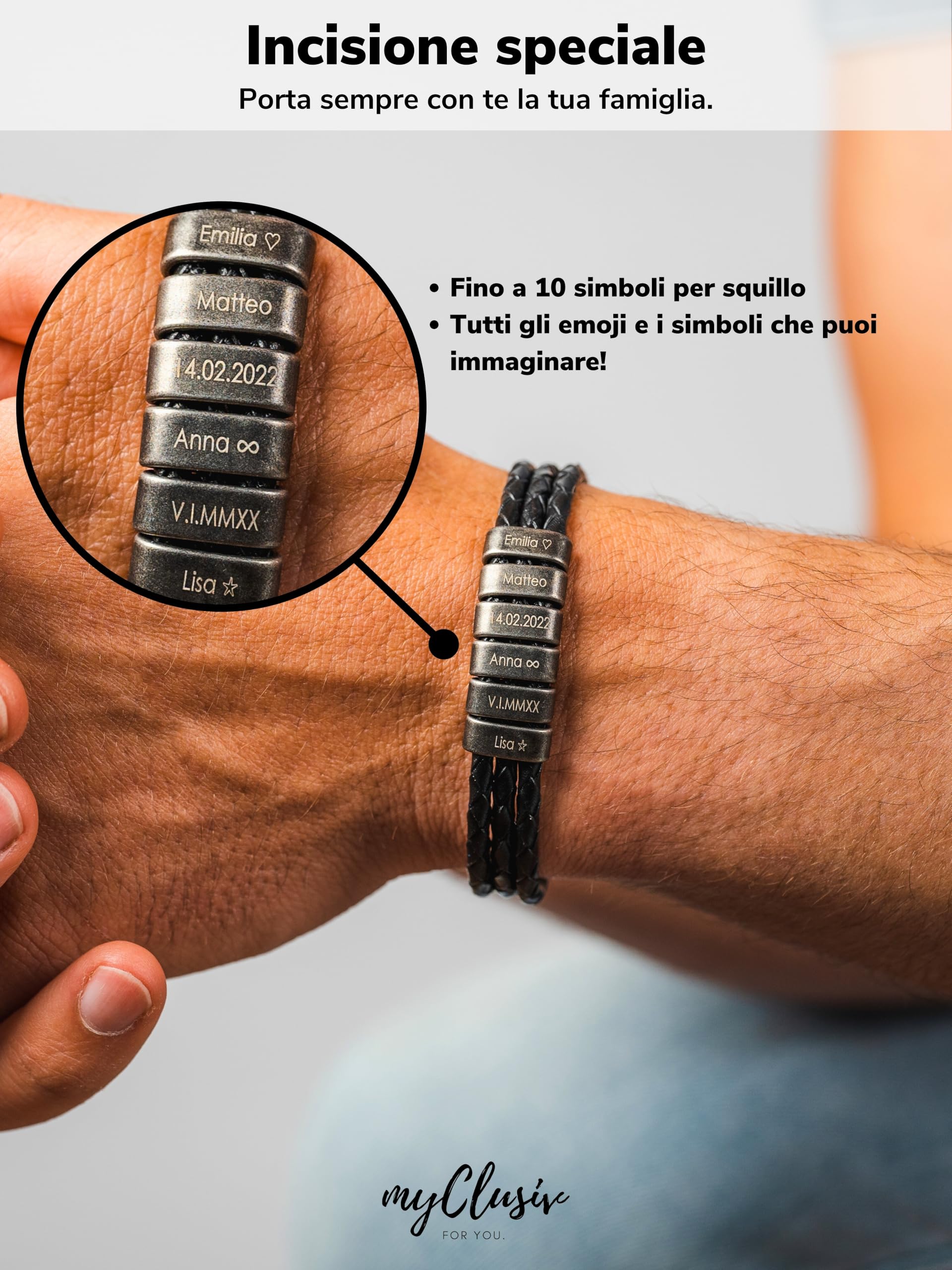 Bracciale in pelle da uomo personalizzato con nomi su perline di ossido - Bracciale con incisione - Regalo per uomo - Bracciale da uomo - Regalo per papà