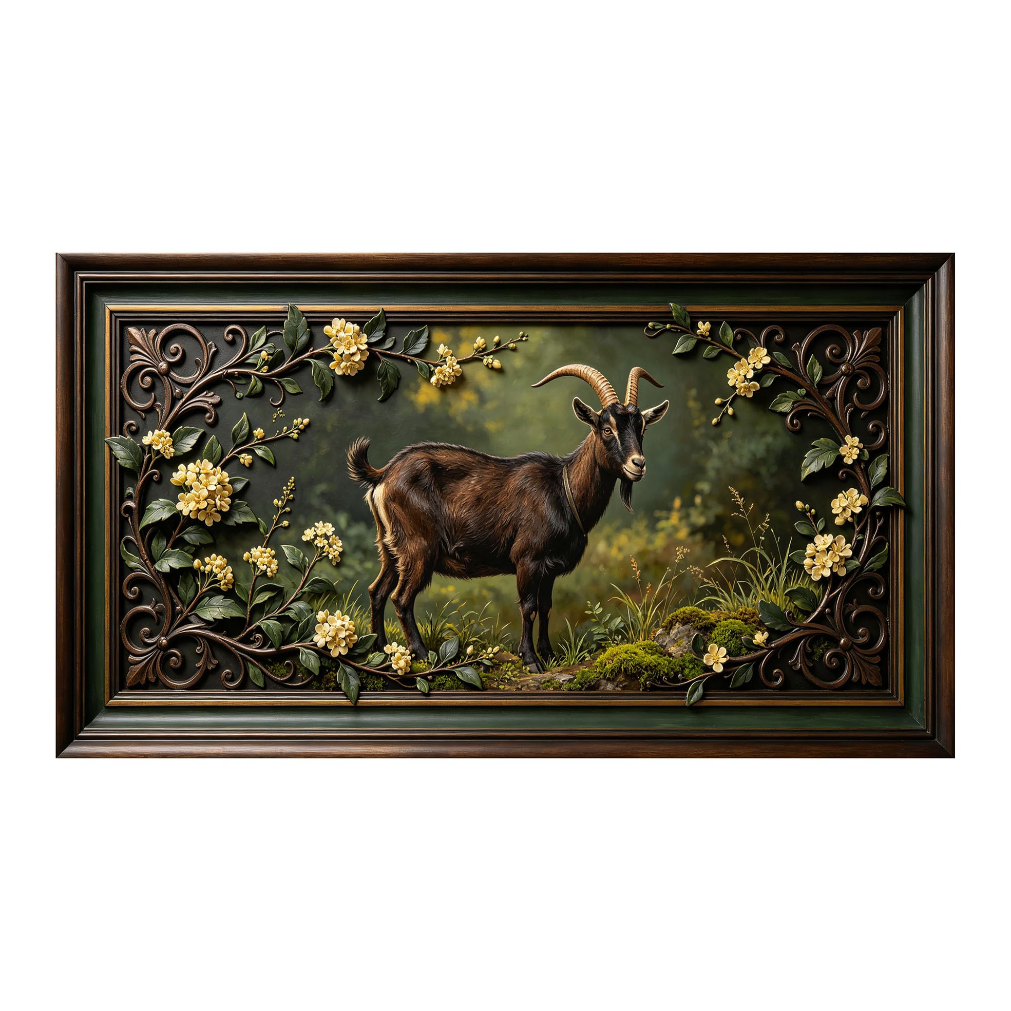Yzpallescene 3D 3D Framed Wall Art 50cm×90cm Rustic Goat Pastoral Oil Painting Large Size SelfAdhesive Removable Wall Decor Prints Artwork for Living Room Bedroom Office