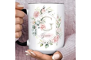 Chic Monogrammed Pink Roses Floral Coffee Mug
