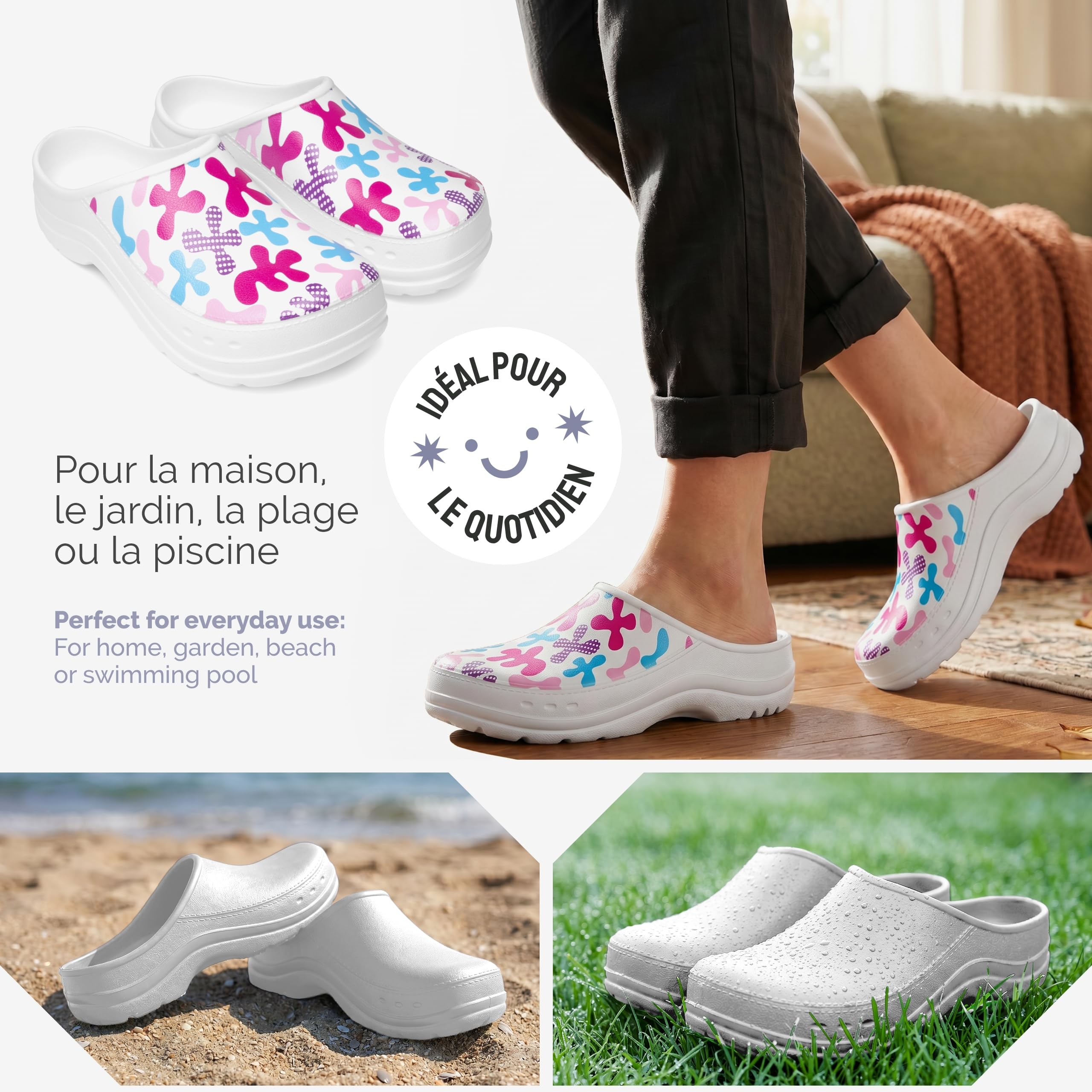 Ladeheid Sabot de Jardin Femme à Motif - Chaussures Femme Confort en EVA Ultralégère Sabots Imperméables et Antibactérien pour Le Travail Cuisine Maison Clogs LA-CA-27