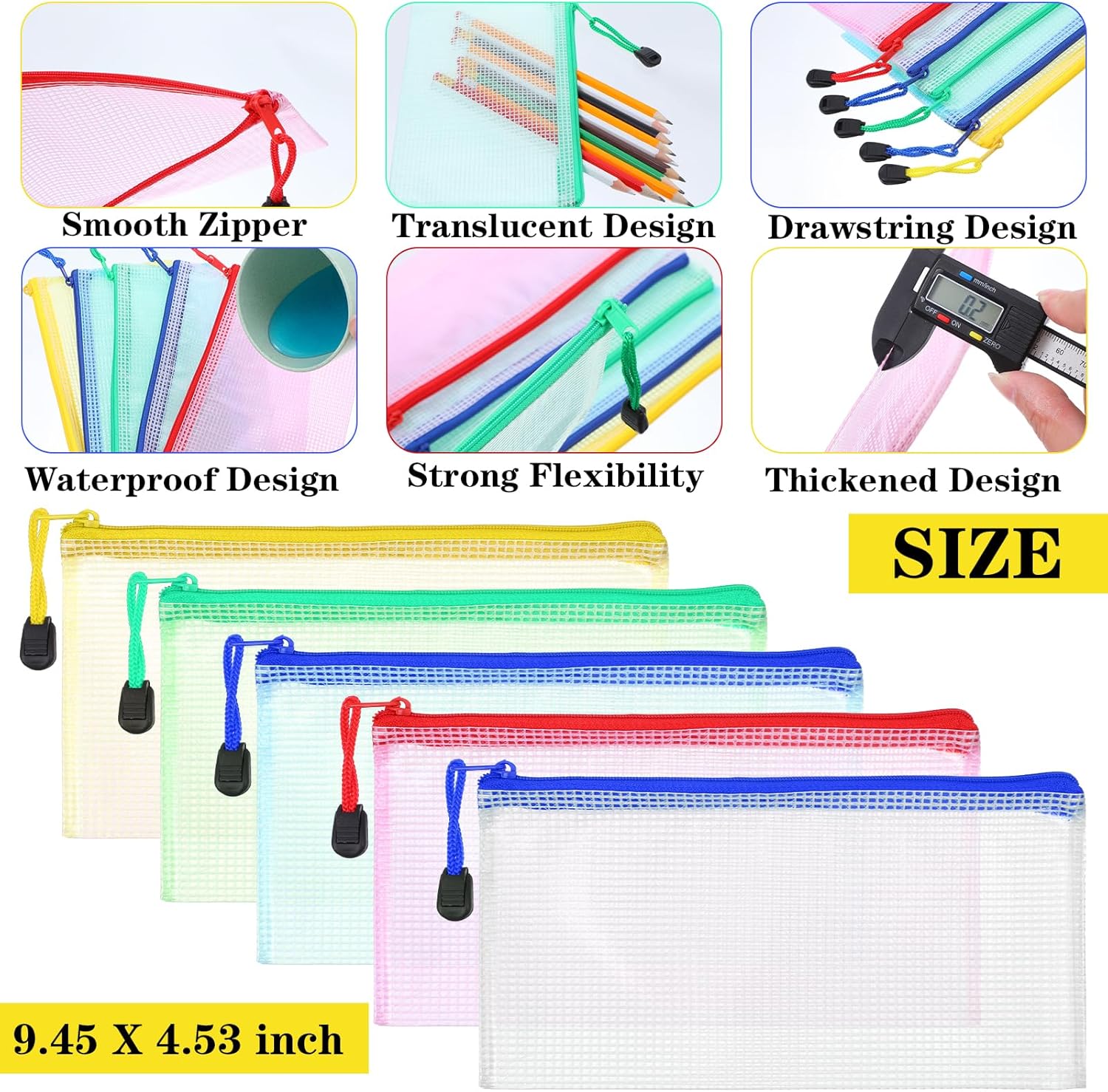 MAQUITA 100 Pack Mesh Zipper Pouch Pencil Pouches Bulk Clear File Bag Waterproof Document Pouch Multipurpose for Office Travel (8.6 x 4.33 inch) - Image 2