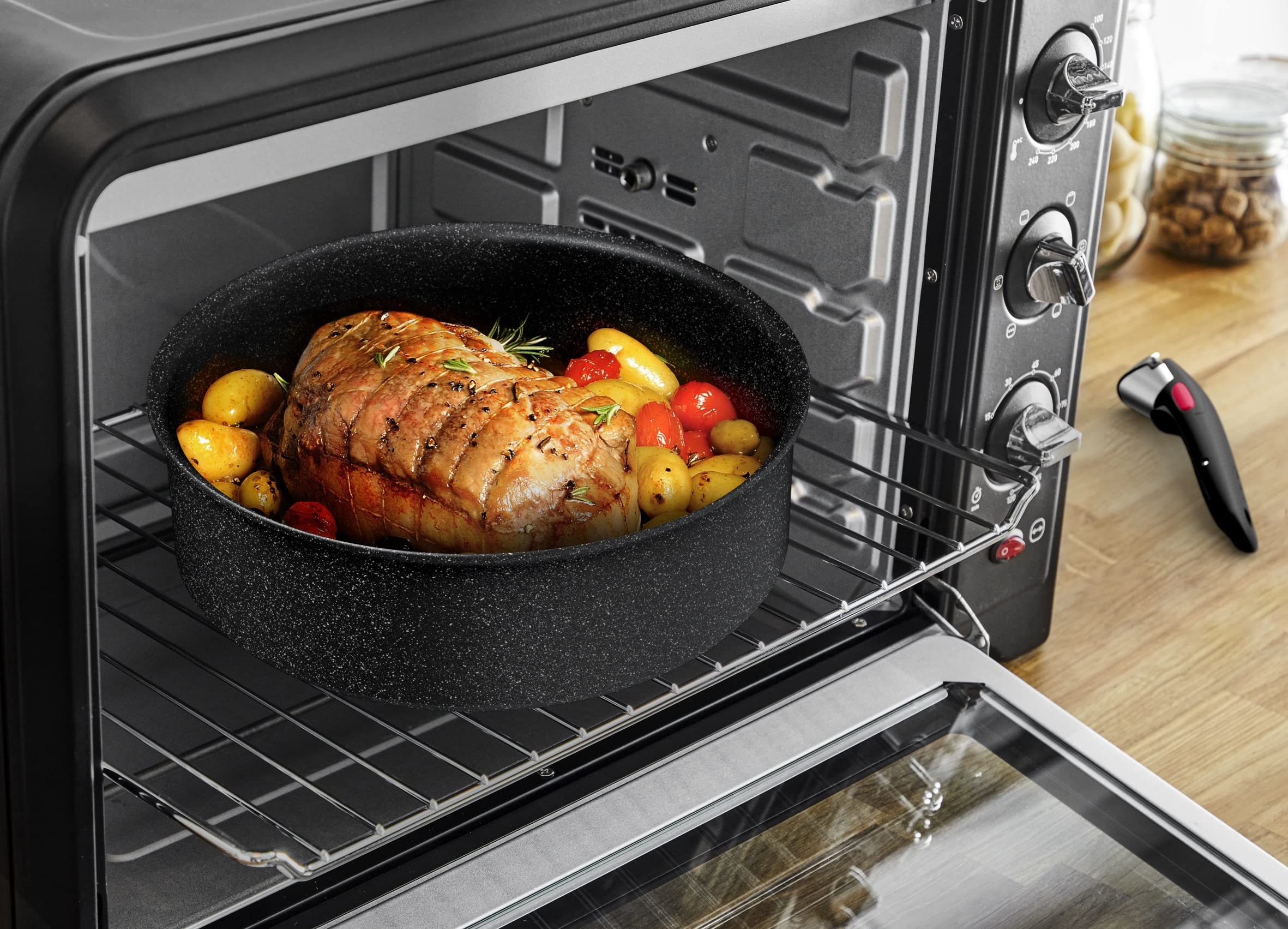 Tefal Ingenio Black Stone L39996 - Set di 4 casseruole con manico rimovibile, 16/18/20 cm, impilabili, salvaspazio, set di pentole a induzione con rivestimento antiaderente, facile da maneggiare e