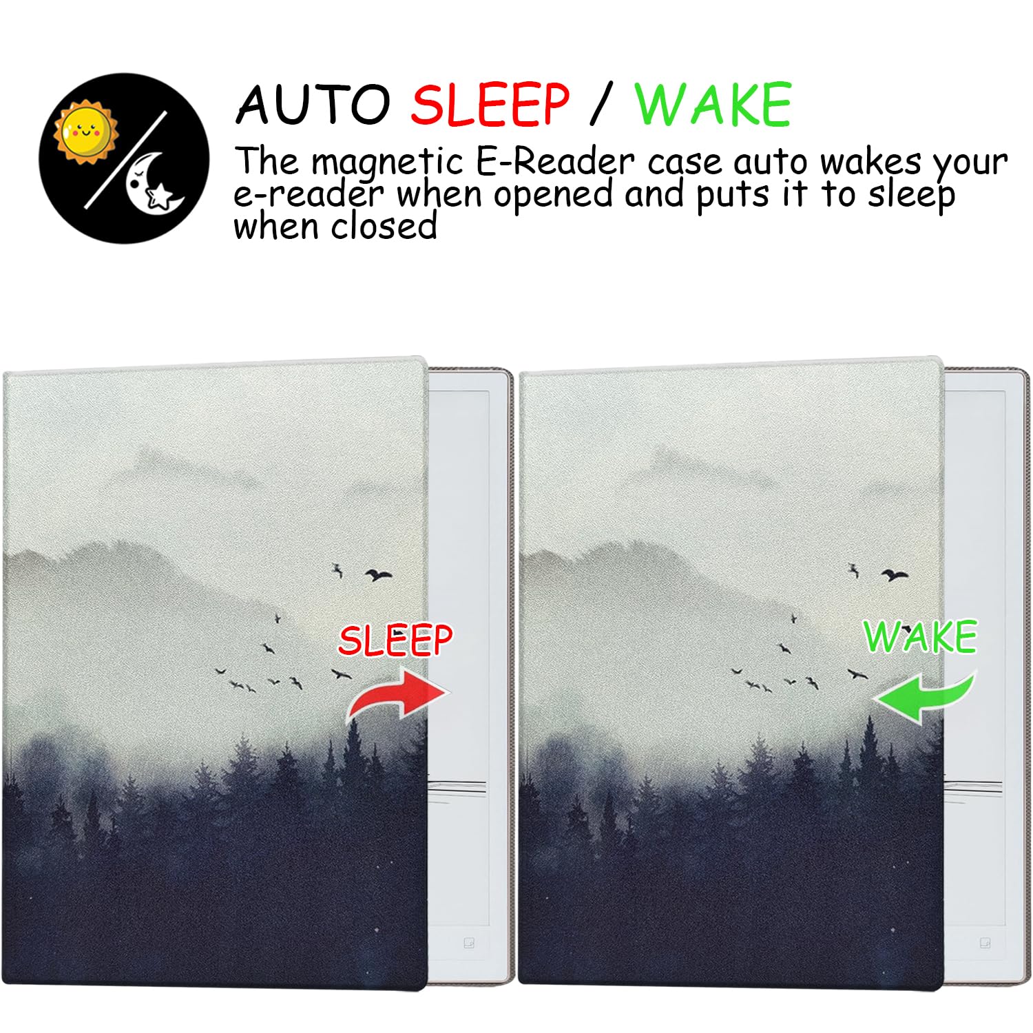 Custodia a libro con supporto magnetico per iFLYTEK AINOTE 2 (2025) ultra sottile e leggera in pelle PU di alta qualità con portapenne integrato, spegnimento automatico (foresta nebbiosa)