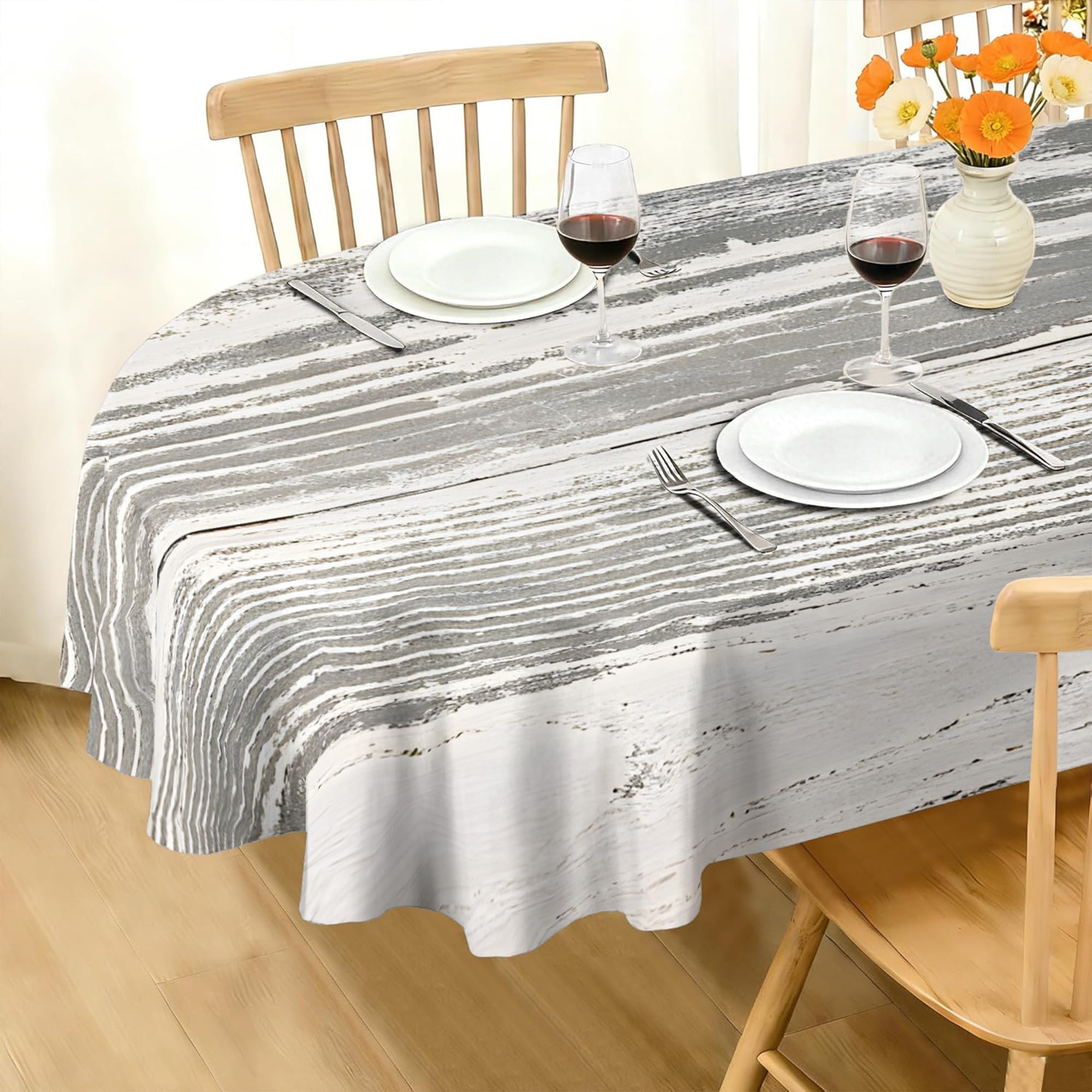 Nappe Ovale 160x240 cm Effet Bois Rétro, Imperméable et Anti-Tache, Nappe de Table Lavable Effet Bois, Linge de Table Décoration pour Cuisine Salle à Manger Jardin Terrasse Balcon Q-70