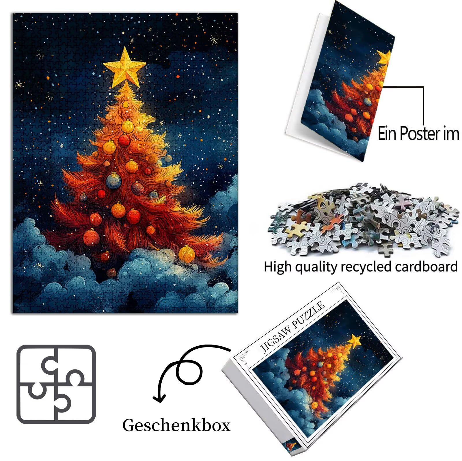 Boże Narodzenie Puzzle 3000 sztuk duży rozmiar dla dorosłych, wzór drzewa puzzle z kompaktowym pudełkiem i plakatem w zestawie do dekoracji ścian domu, prezent dla kobiet mężczyzn, drewno układanka