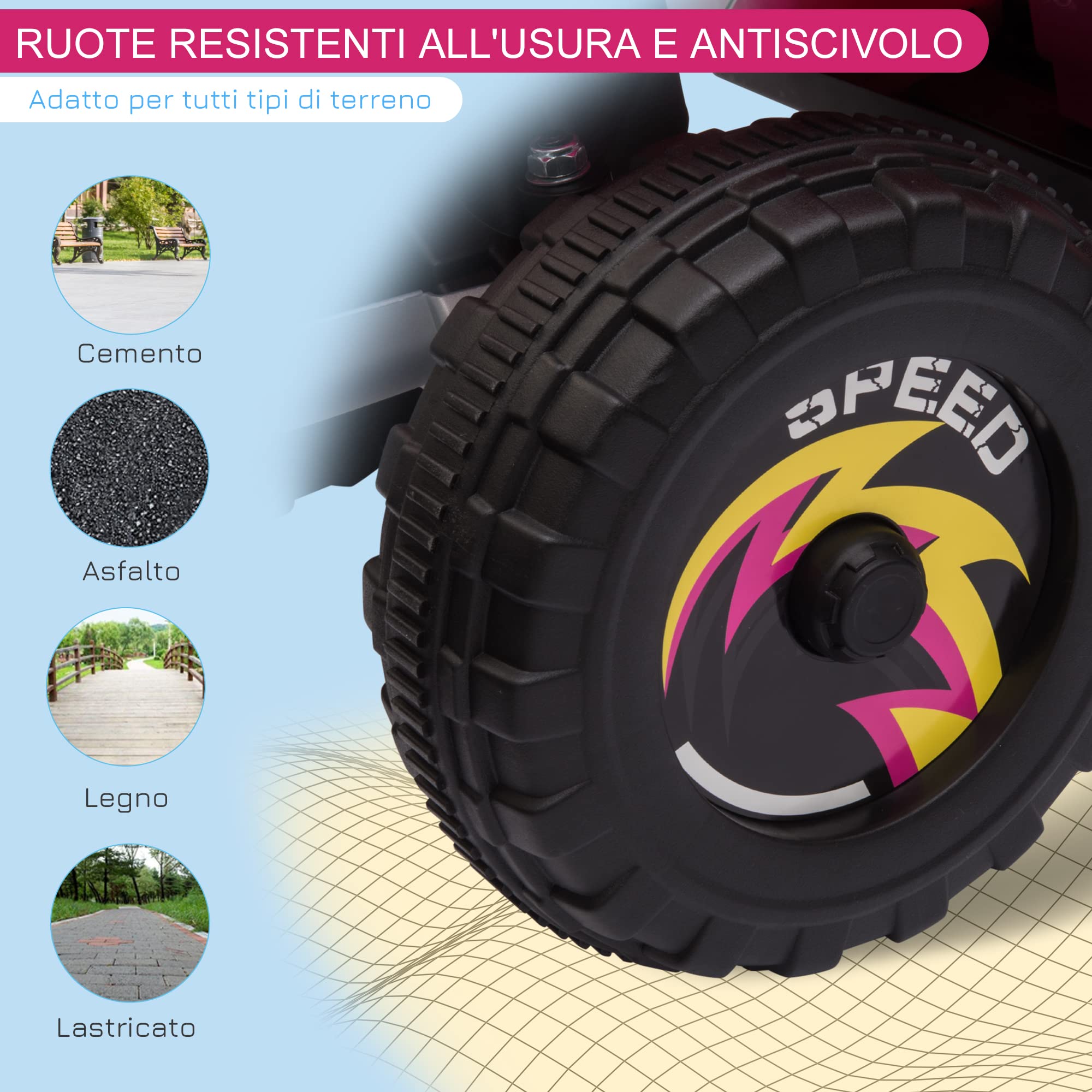 HOMCOM Quad Elettrico per Bambini da 18-36Mesi con Batteria Ricaricabile 6V, Velocità 2.8-4.6km/h, Funzione Avanti e Indietro, 72x40x45.5cm, Rosa