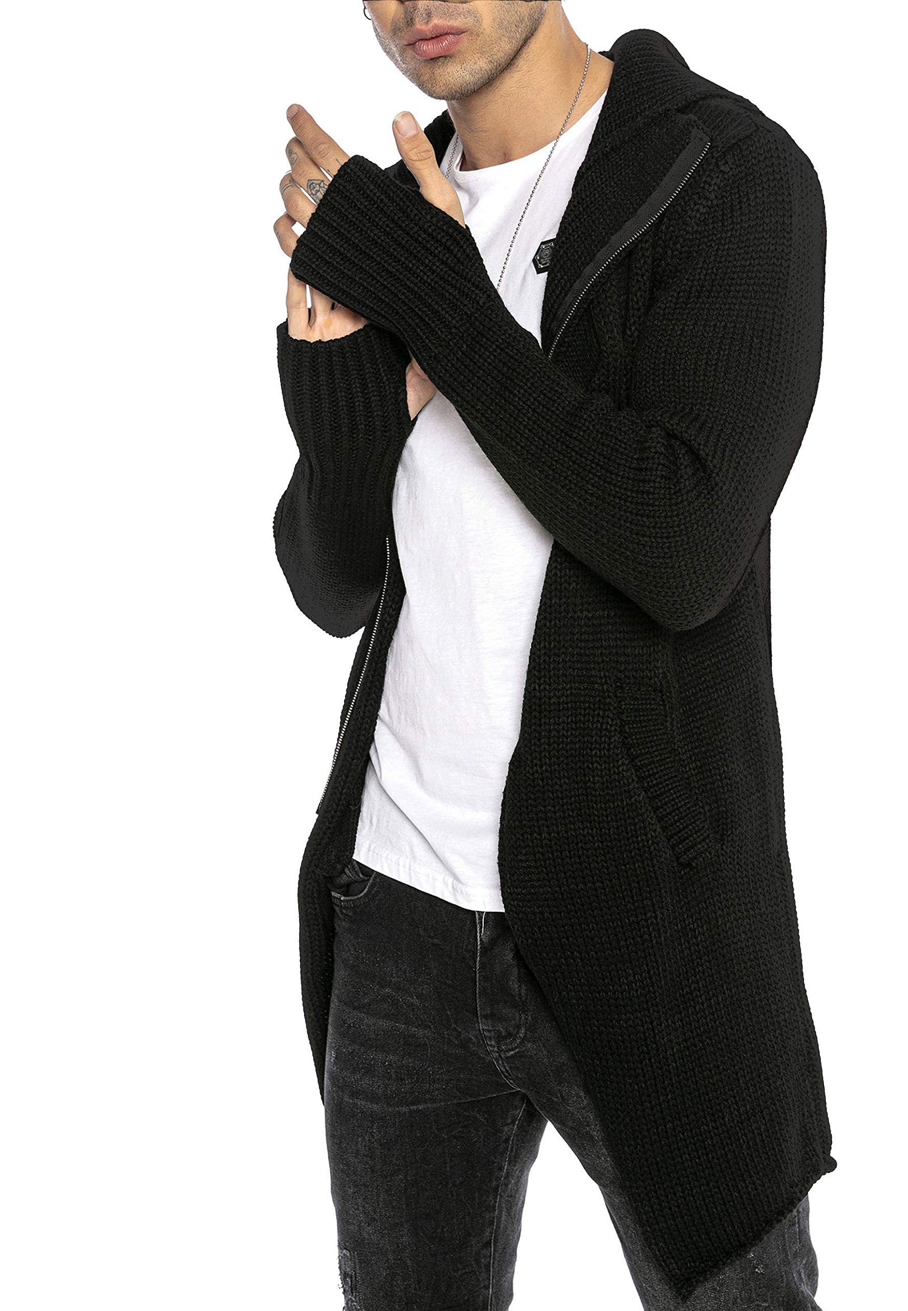 RED BRIDGE Cardigan da Uomo Giacca Lunga con Cappuccio Cappotto in Cotone