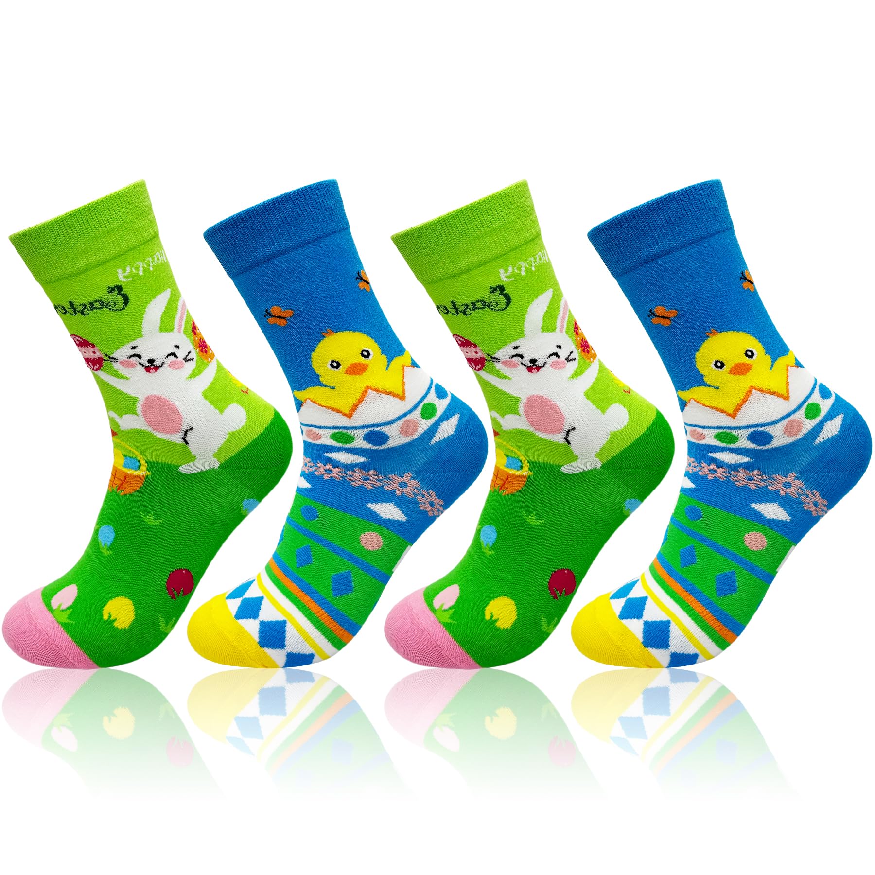 4 Stück Ostersocken Damen Herren,Lustige Ostern Socken,Crew Neuheit Tier Socken,Bunte Socken für Damen und Herren,Baumwolle Fun Ostern Socken,für Oster Geschenke & Ostergeschenke Erwachsene