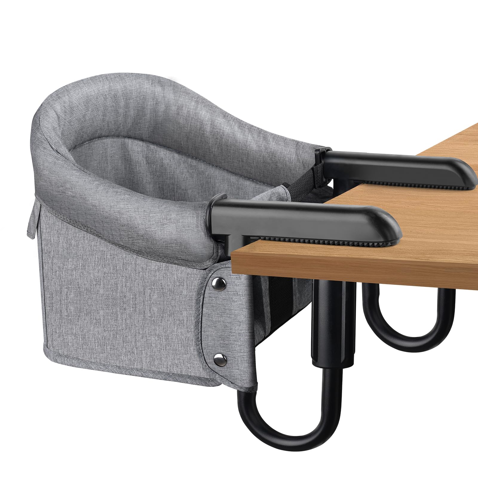 Baby Bliss Portable Hook-On Baby High Chair with Clip-On Design & 37 lb Weight Capacity | Foldable Travel & Home Use for Babies 6-36 Months | Includes Storage Bag, Grey