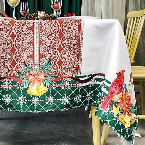 Miniatura 7 de PROCIDA Mantel rectangular de Navidad con diseño de flor de pascua roja y dorada, para invierno, Año Nuevo, Navidad, día festivo, resistente al