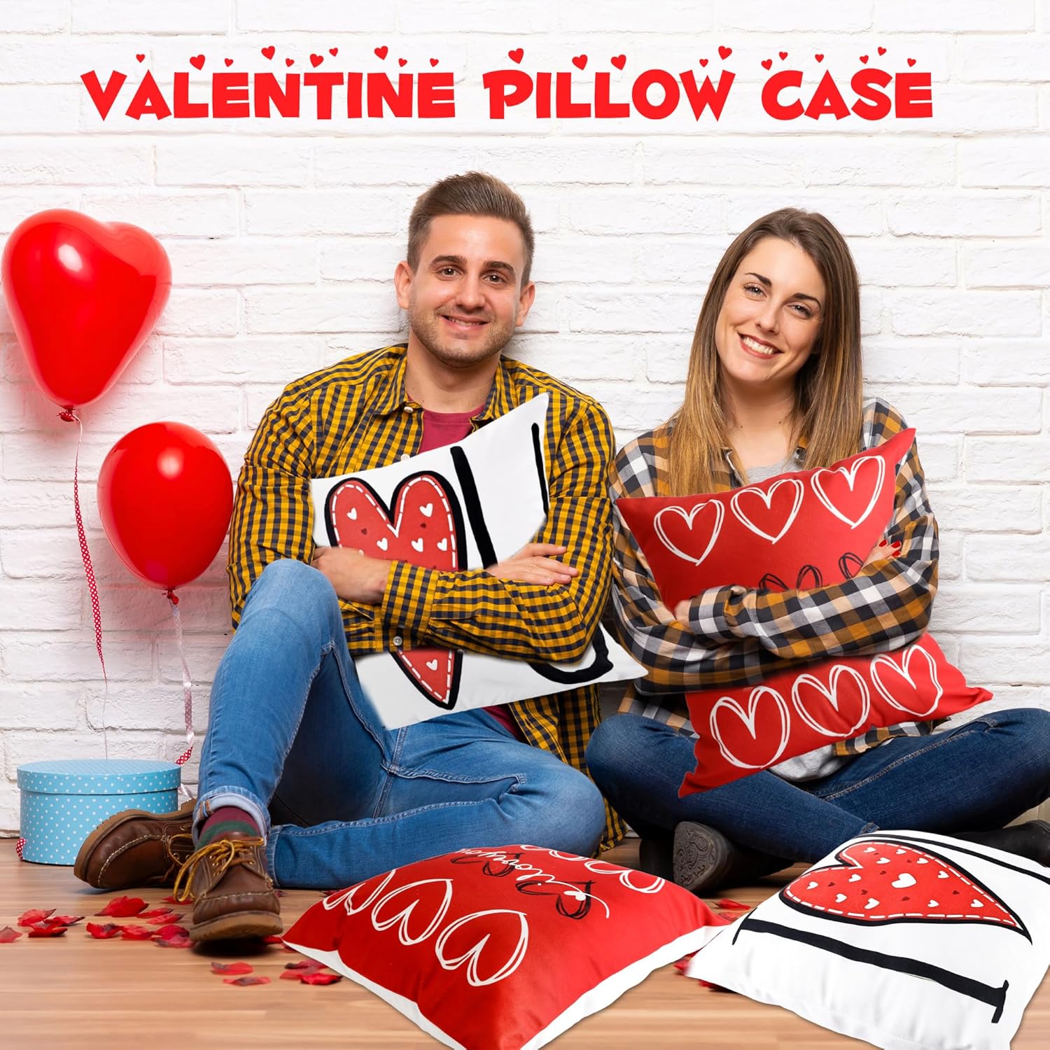 4 Pcs Valentines Day Pillow Covers 18 x 18 Inch Red Heart Pillows Cases Decoration Love You Indoor Outdoor Pillow Cushion Cover for Valentine's Day Gifts Sofa Couch Bed Home Decor - Image 5