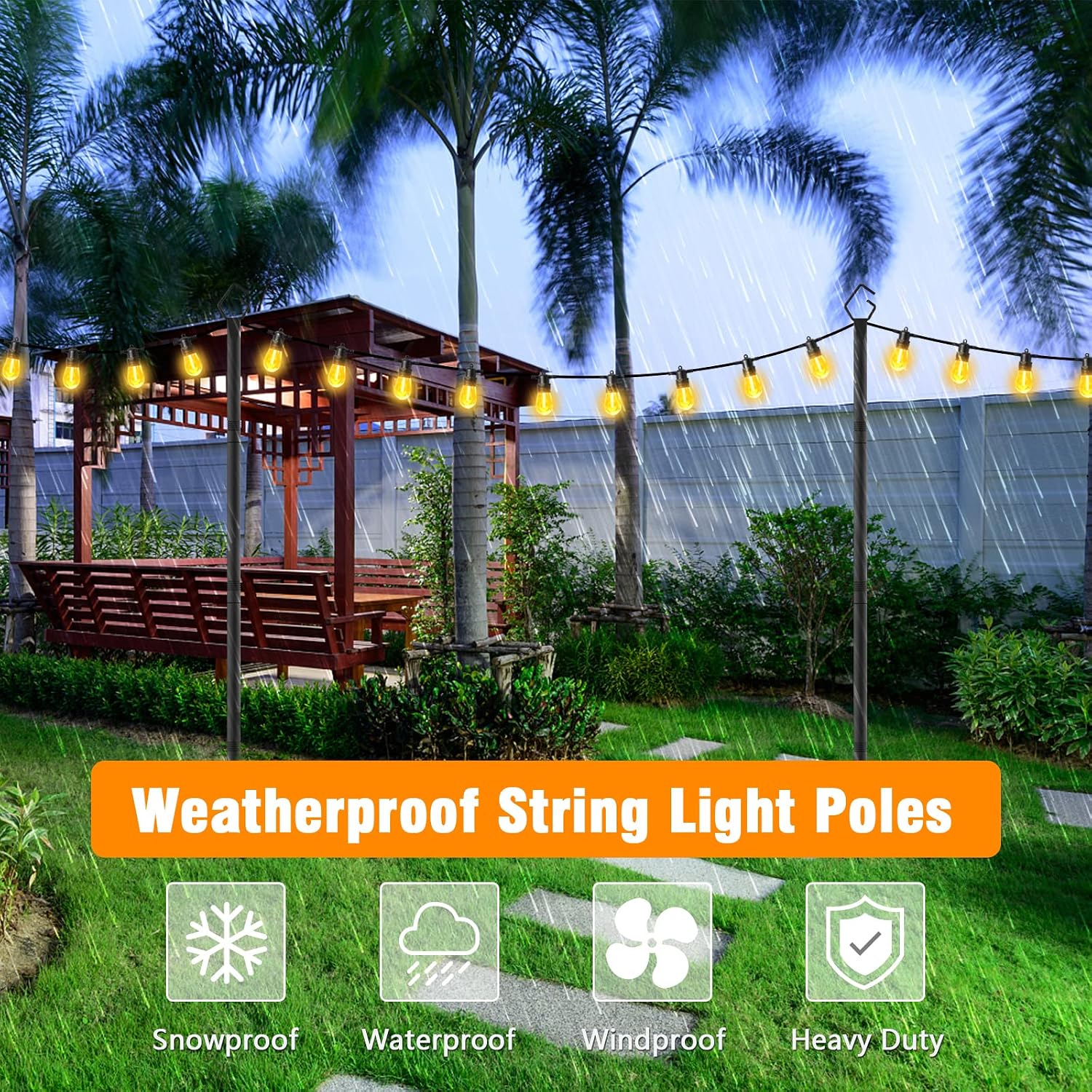 AILBTON 2 Pack 10Ft String Light Poles,Light Poles for Outside Lights,Outdoor with Fence Brackets Hanging Lights,Metal Stand Deck Patio Backyard