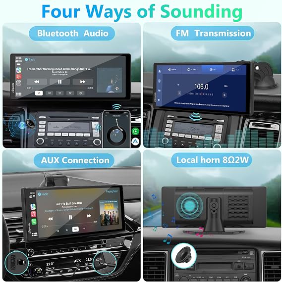 Portable Car Stereo, Carpuride V92 Wireless Carplay & Android Auto, 10.26 Inch 1080P HD Touch Screen Radio with BT 5.0, Mirror Link Support Truck RV Dash Mount