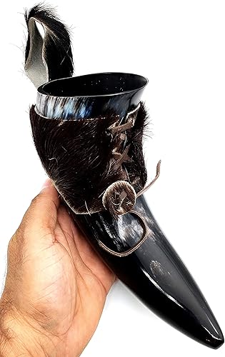Miniatura 3 de 5MOONSUN5 Cuerno vikingo para beber cerveza medieval negro cuerno auténtico con correa Cuerno de cerveza nórdica Taza pequeña para beber taza de